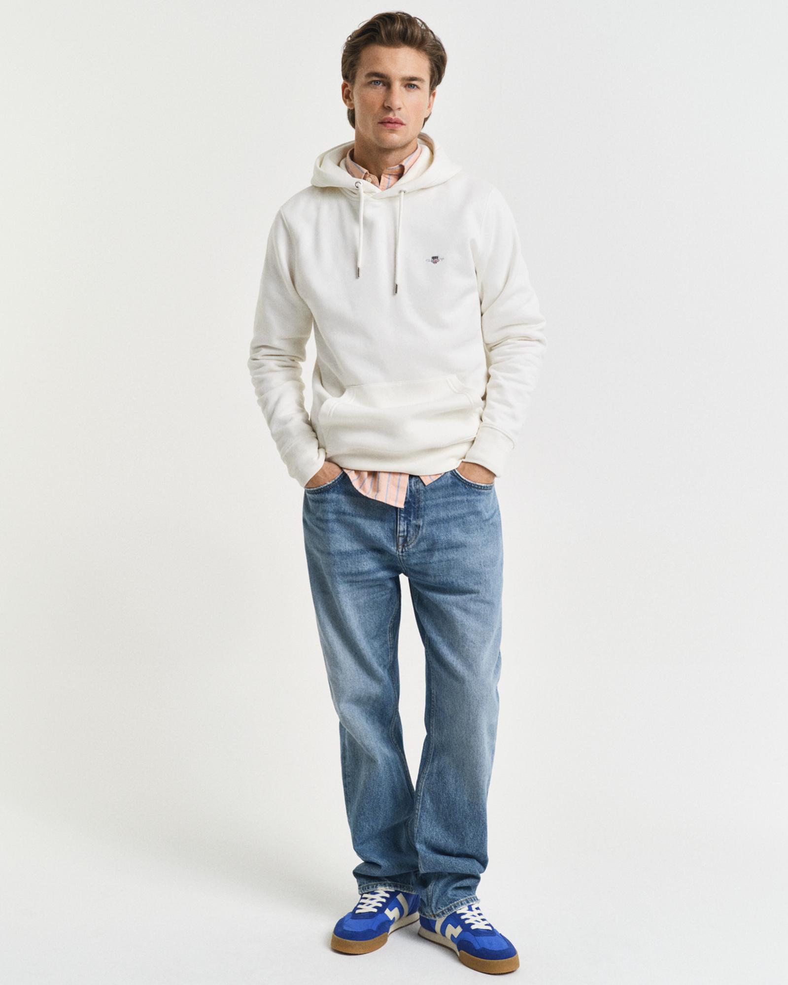 GANT Erkek Krem Regular Fit Kapüşonlu Sweatshirt