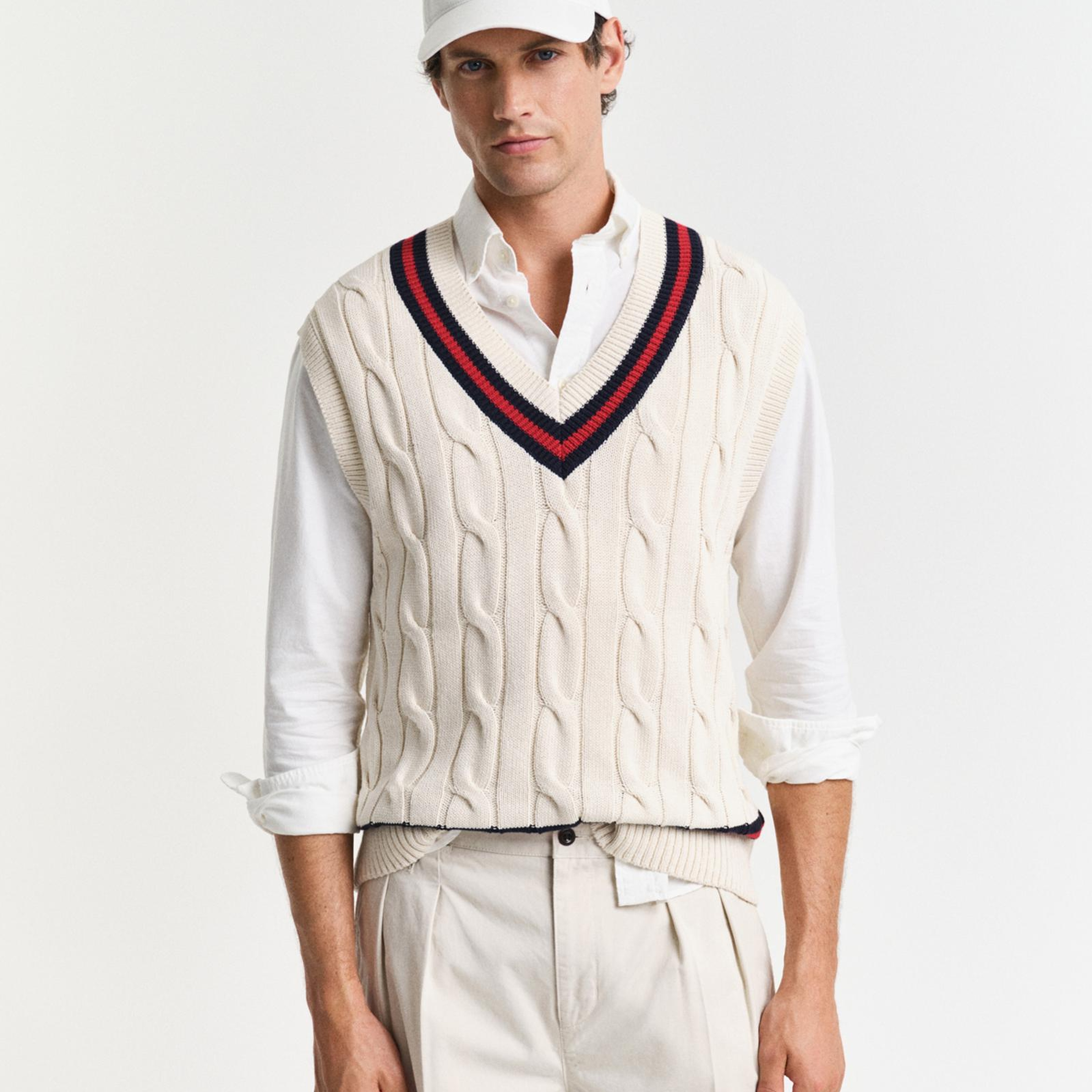 GANT Erkek Krem Relaxed Fit V Yaka Süveter