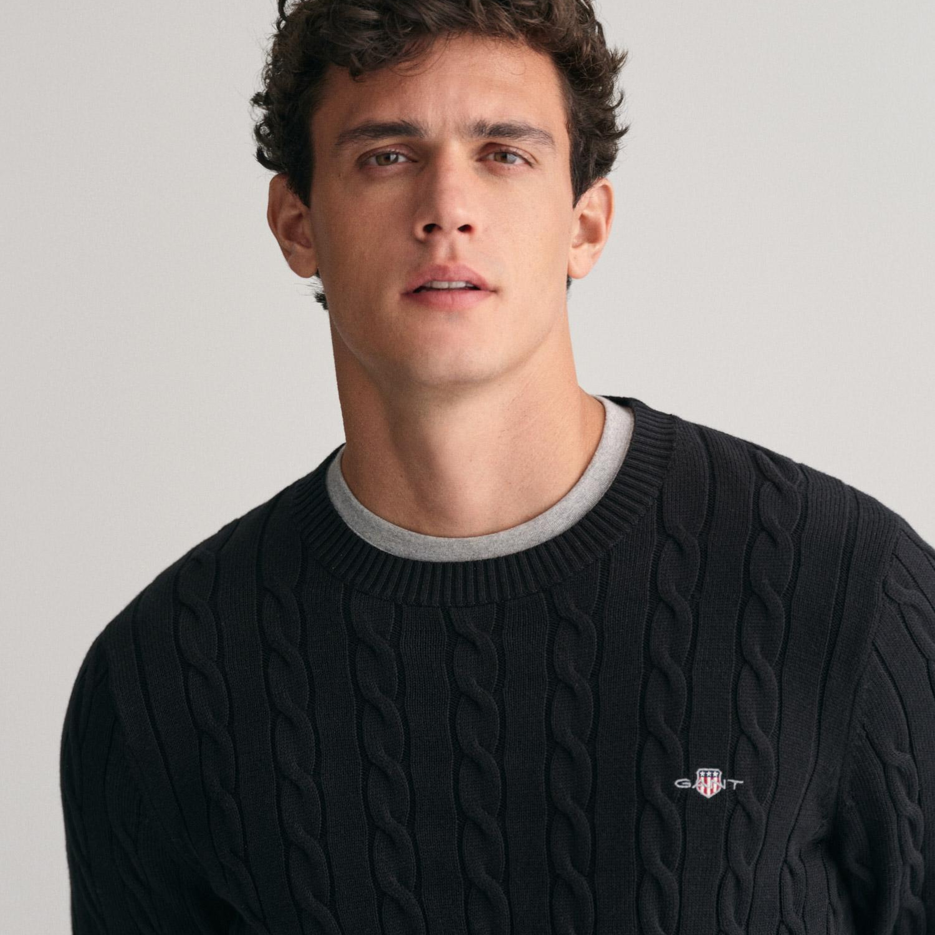 GANT Erkek Siyah Regular Fit Bisiklet Yaka Örgü Kazak