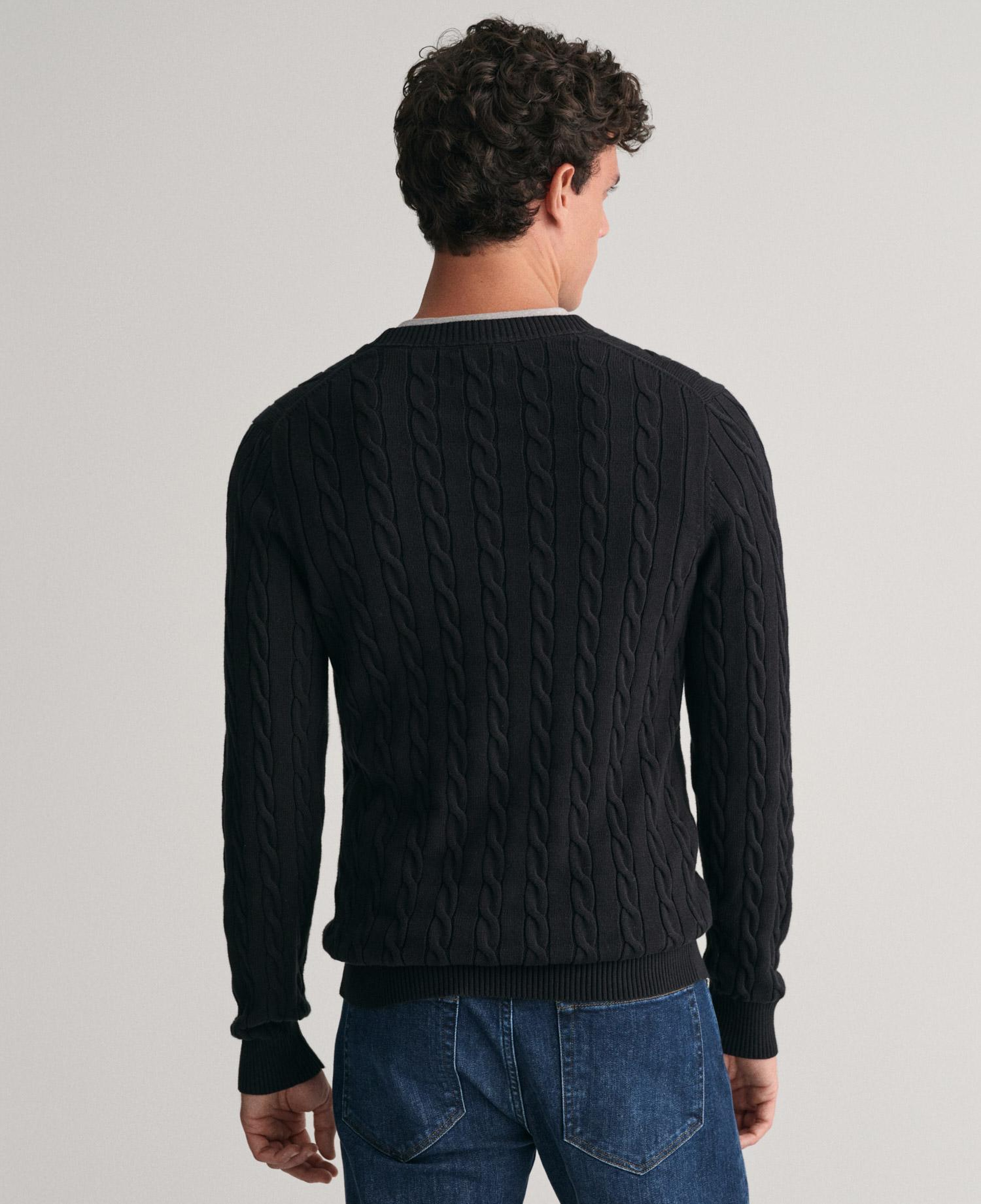 GANT Erkek Siyah Regular Fit Bisiklet Yaka Örgü Kazak