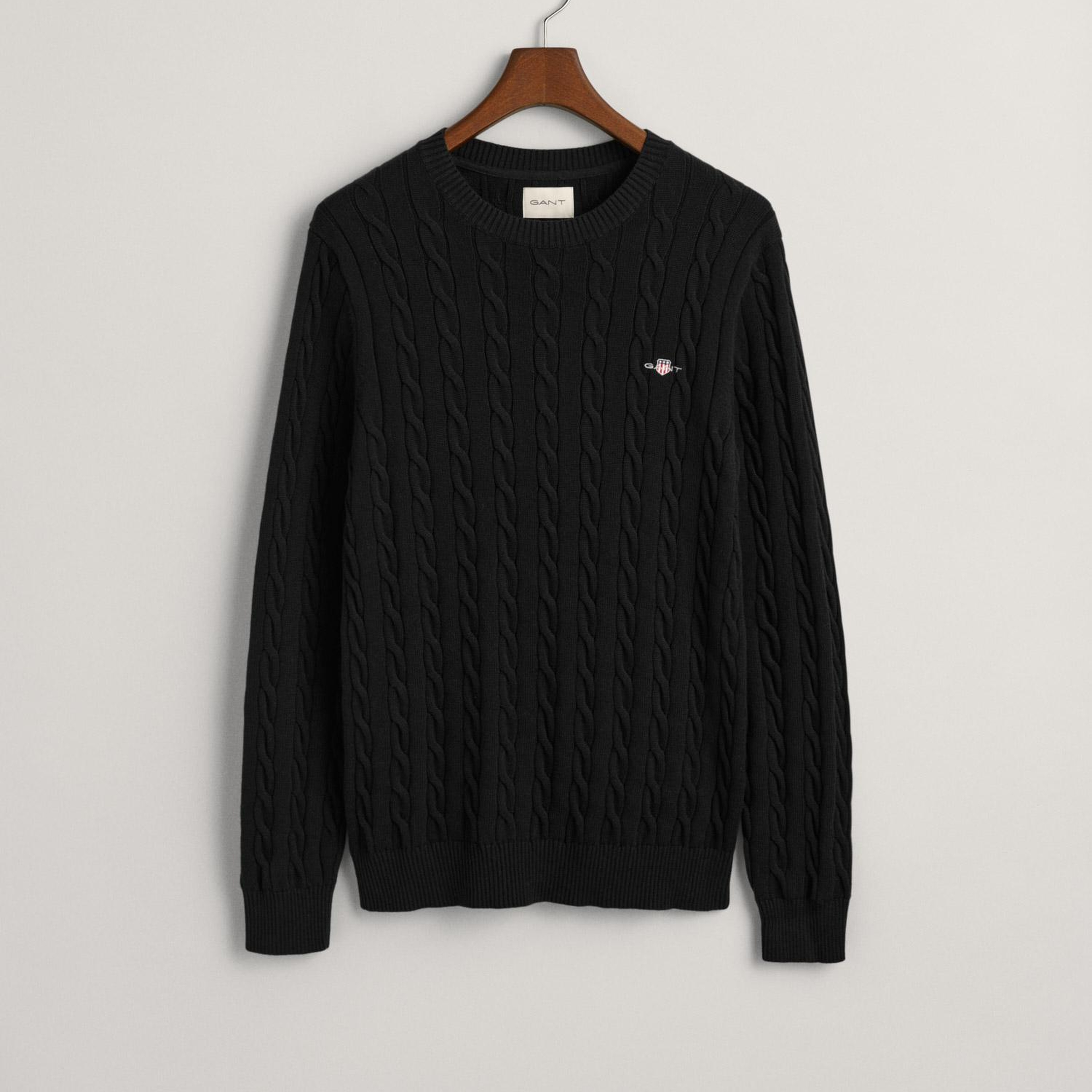 GANT Erkek Siyah Regular Fit Bisiklet Yaka Örgü Kazak