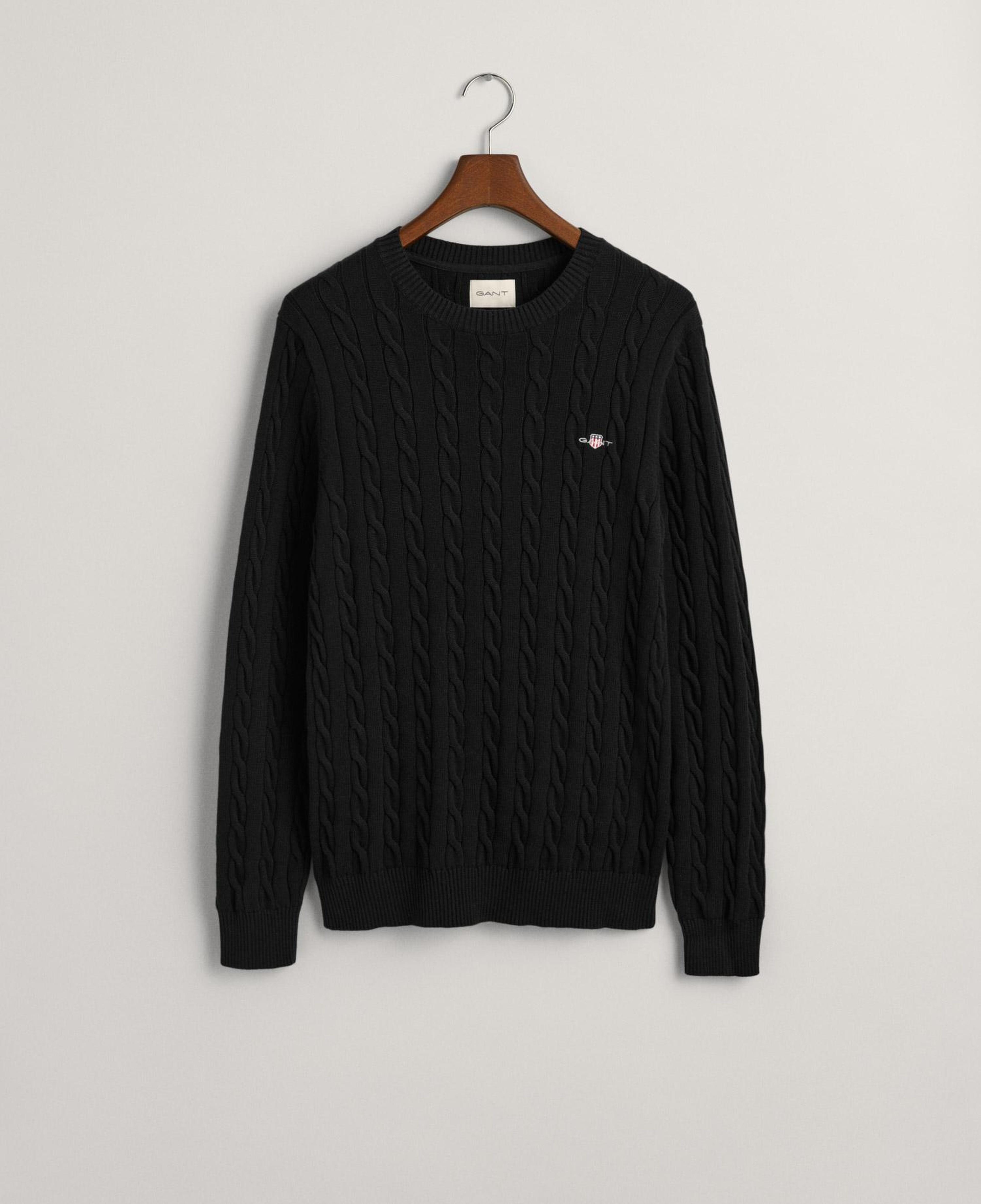 GANT Erkek Siyah Regular Fit Bisiklet Yaka Örgü Kazak