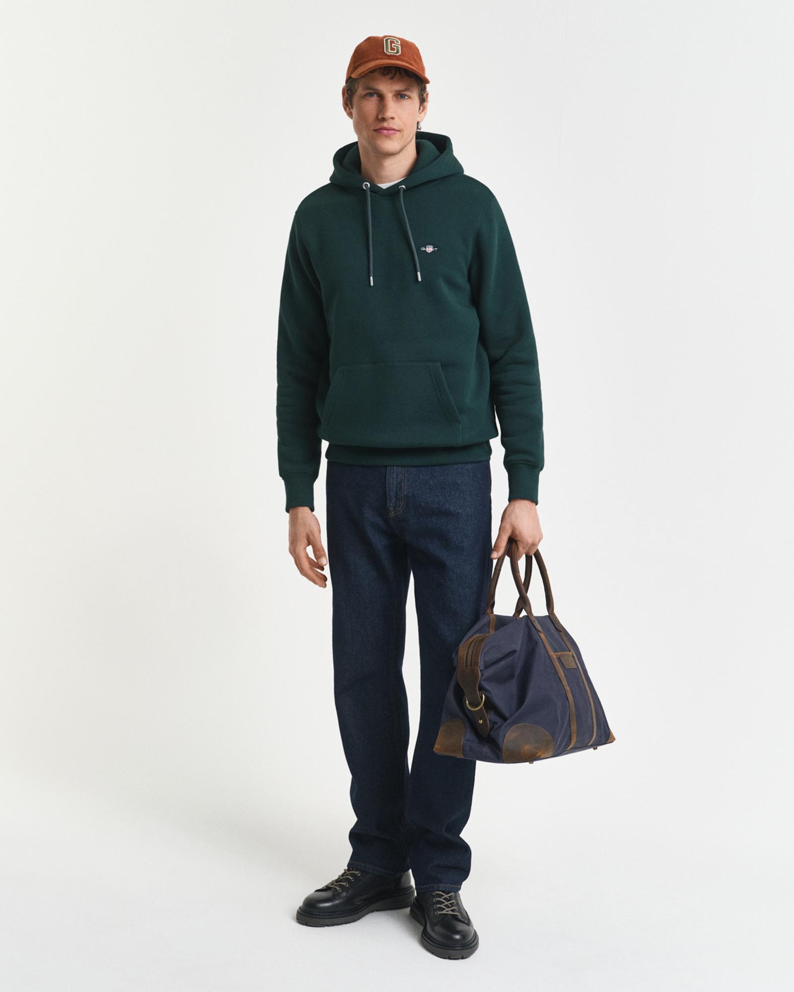 GANT Erkek Yeşil Regular Fit Kapüşonlu Sweatshirt