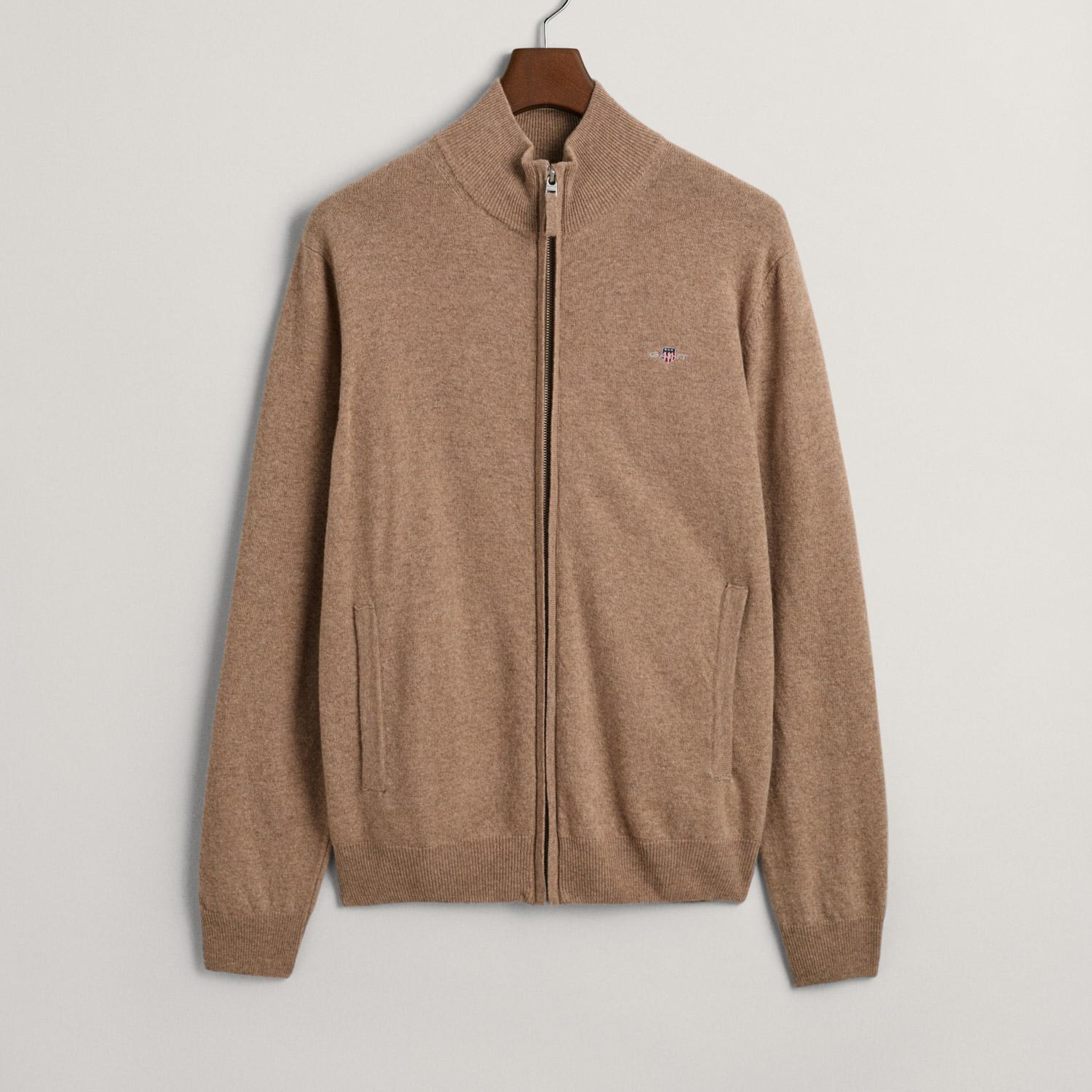 GANT Erkek Bej Regular Fit Fermuarlı Yün Hırka