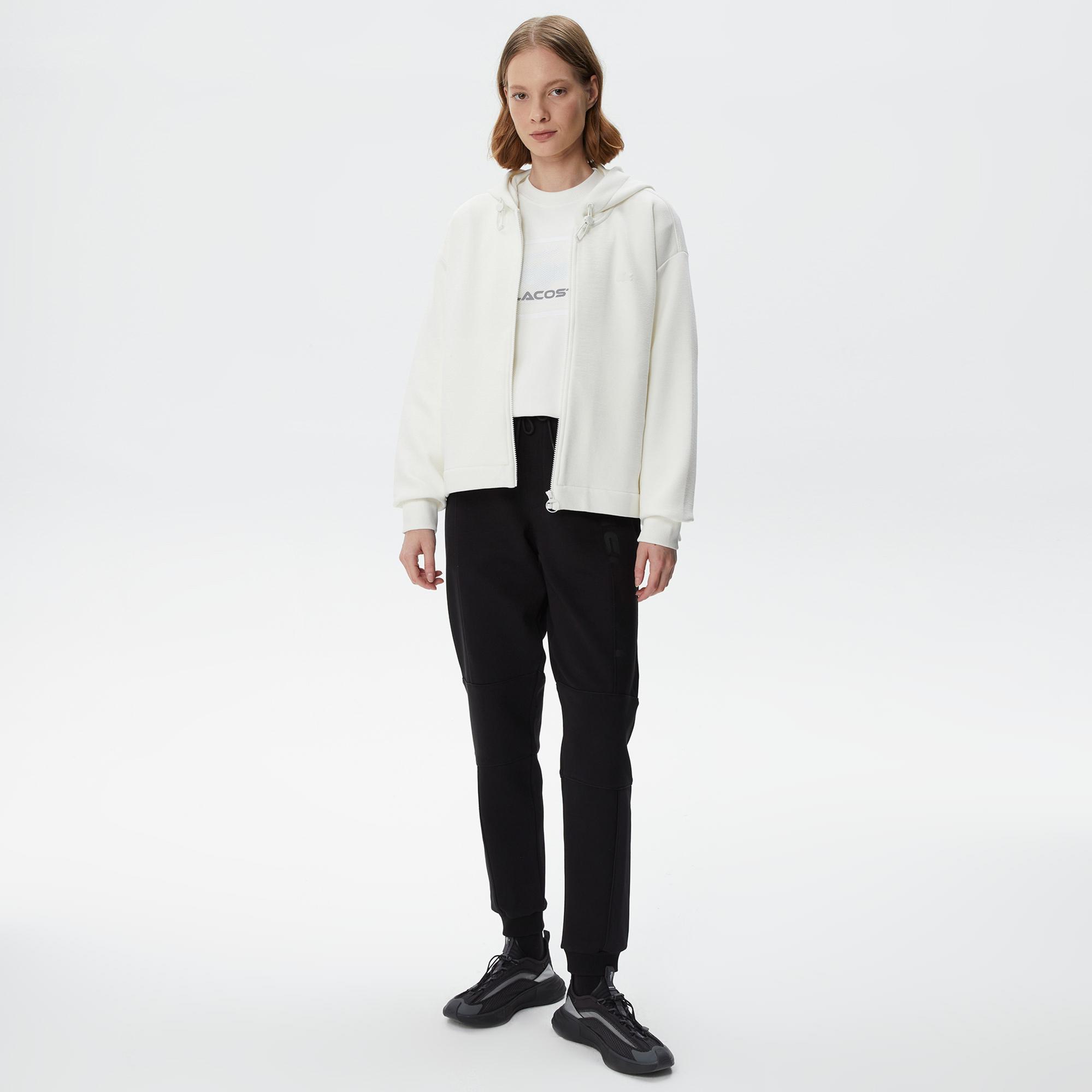 Lacoste Kadın Relaxed Fit Kapüşonlu Beyaz Sweatshirt