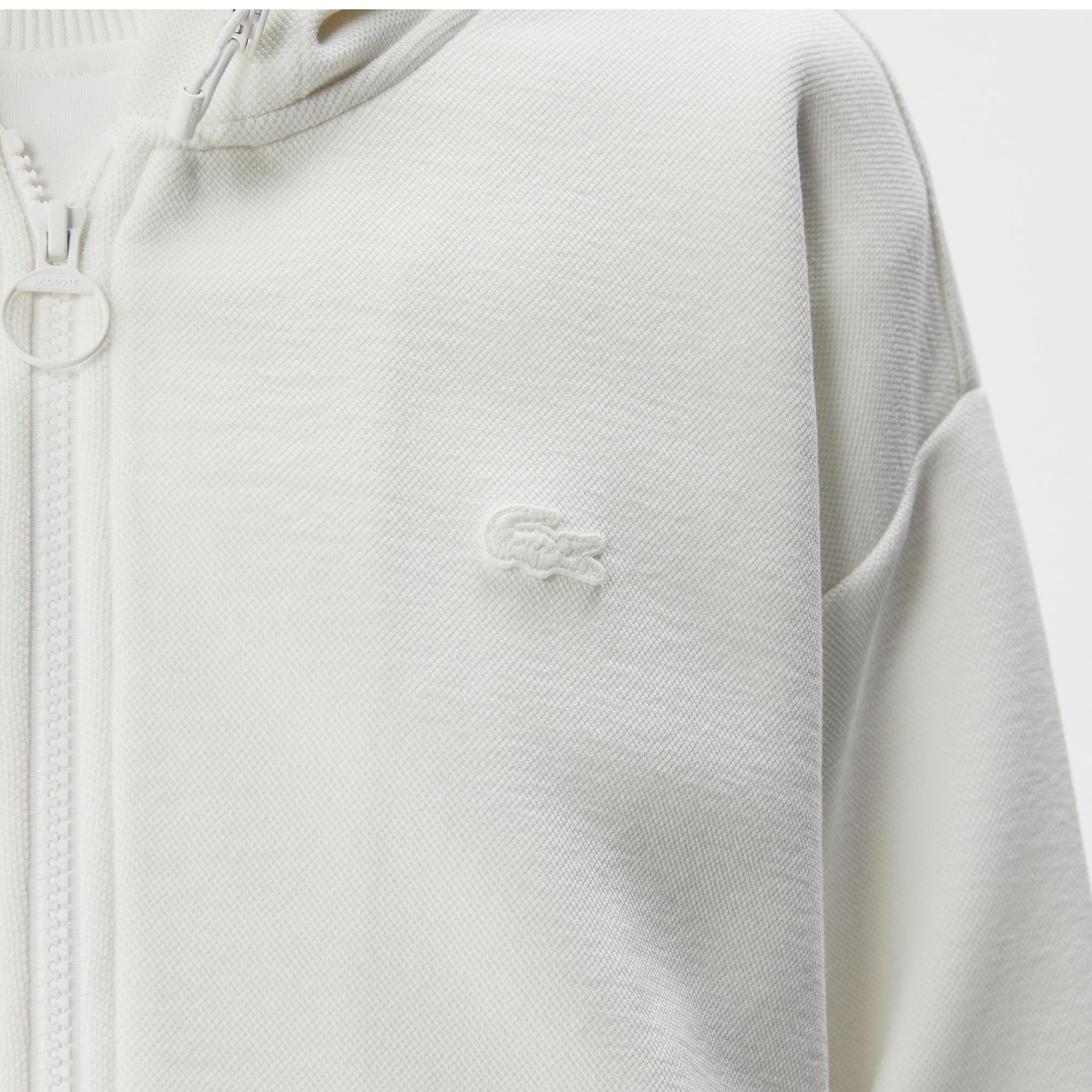 Lacoste Kadın Relaxed Fit Kapüşonlu Beyaz Sweatshirt