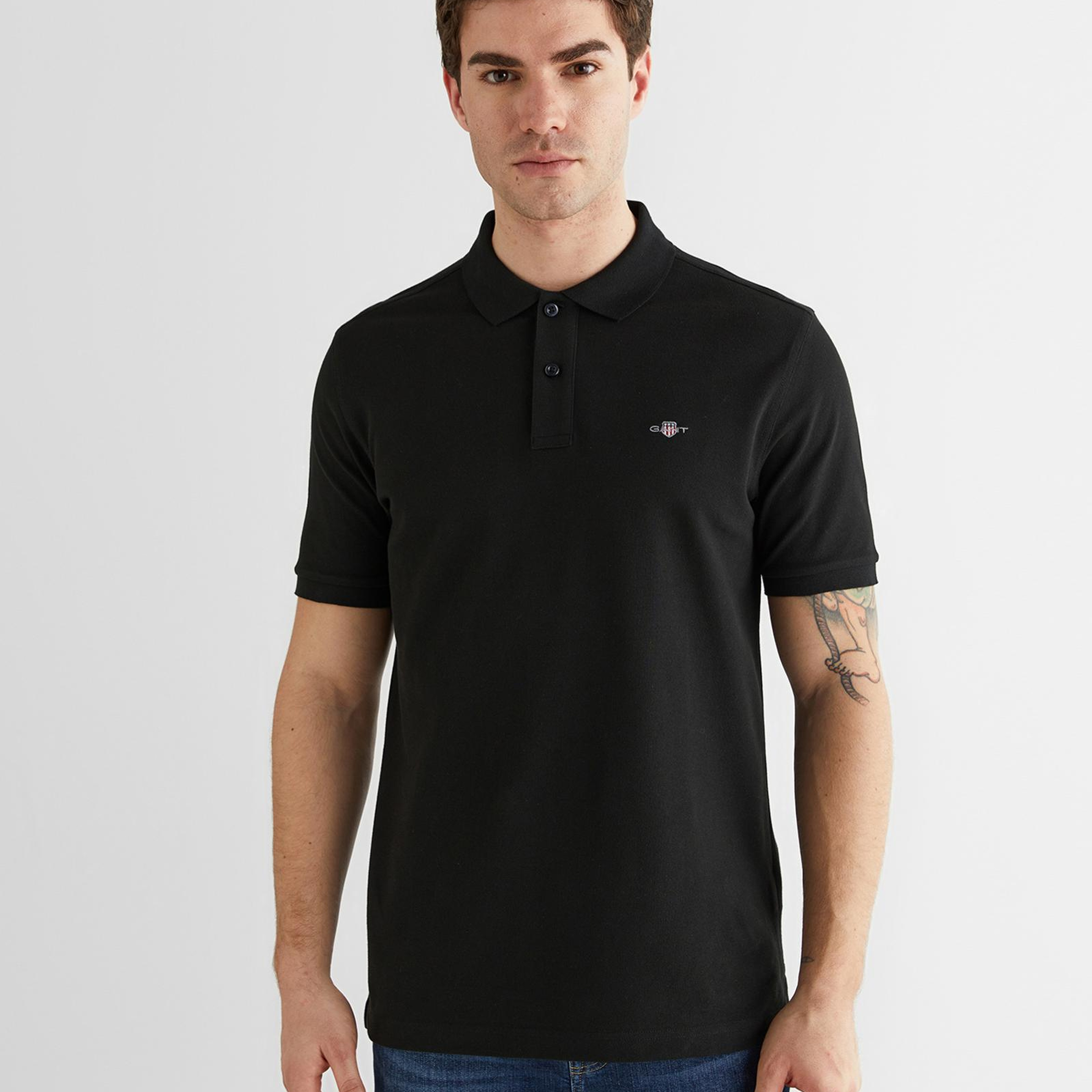 GANT Erkek Siyah Regular Fit Logolu Polo Yaka T-Shirt