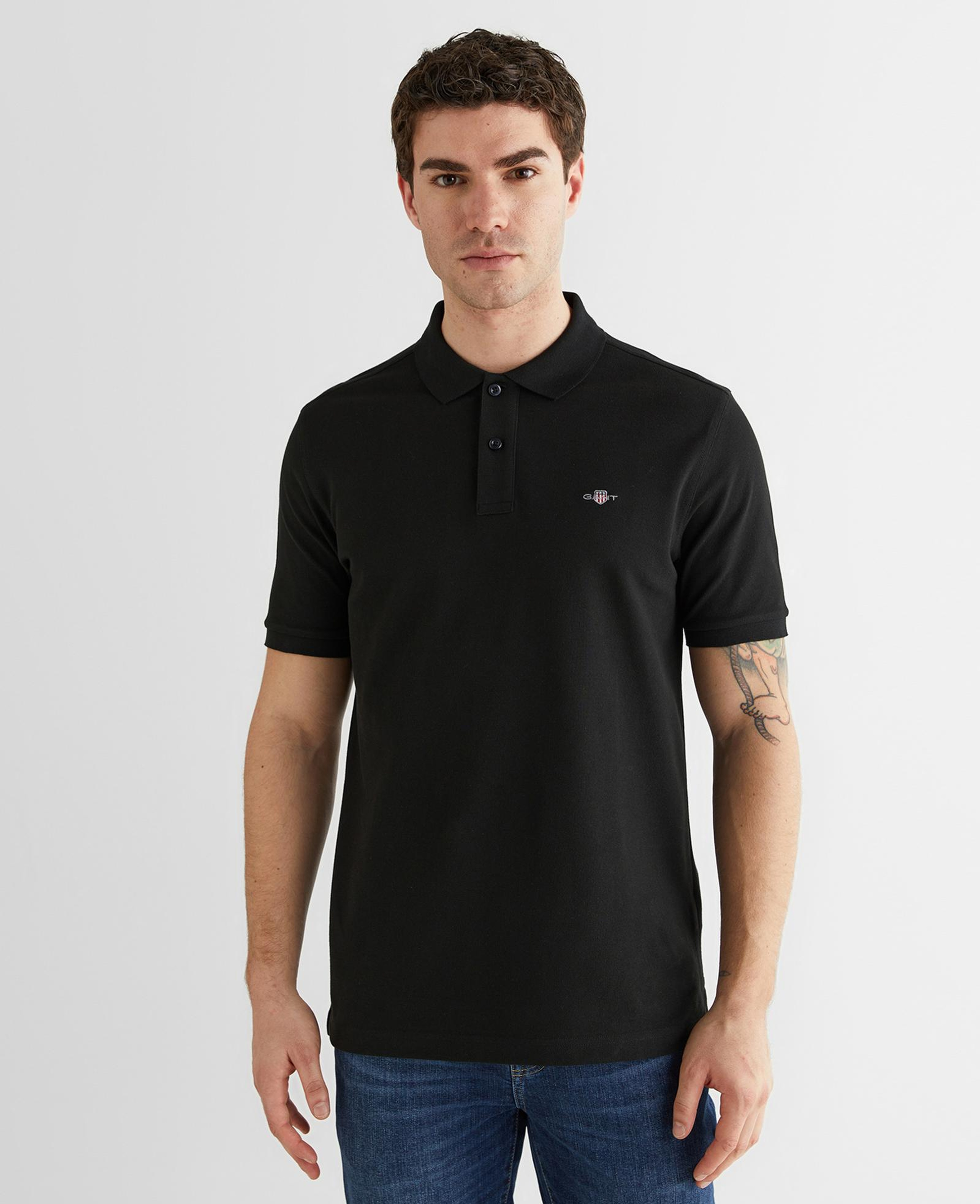 GANT Erkek Siyah Regular Fit Logolu Polo Yaka T-Shirt
