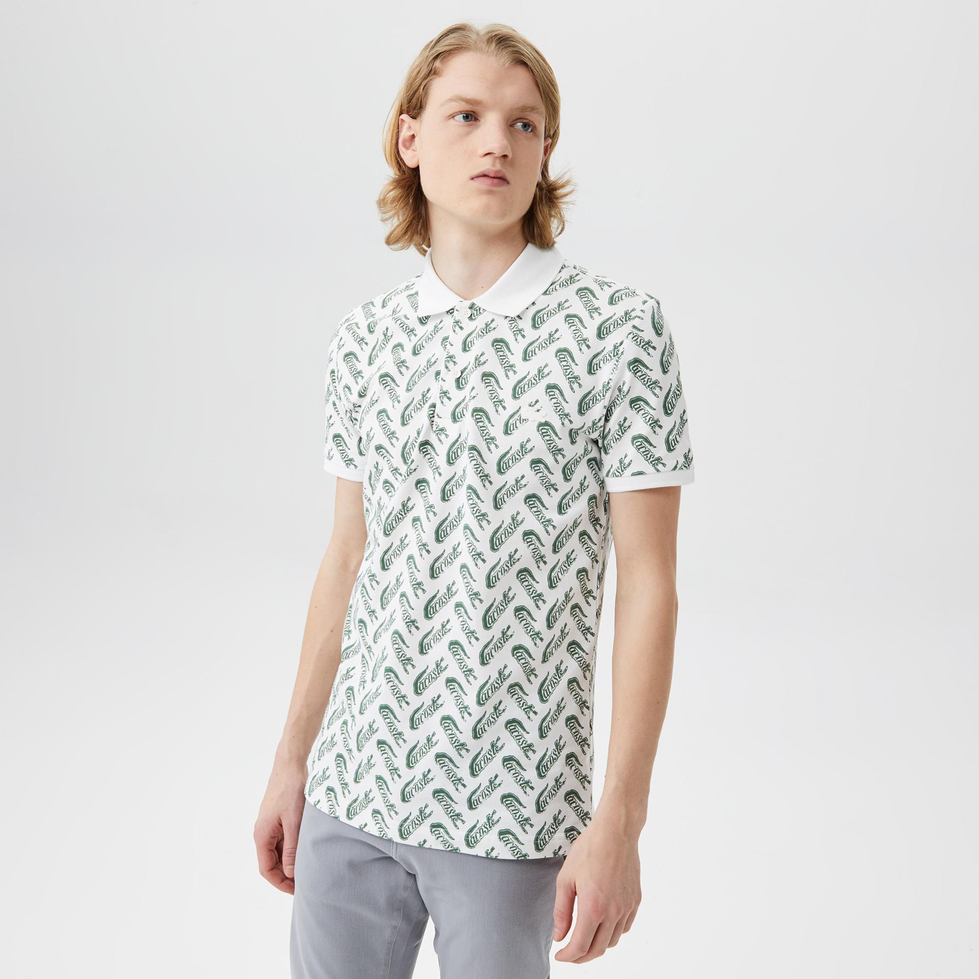 Erkek Slim Fit Desenli Beyaz Polo