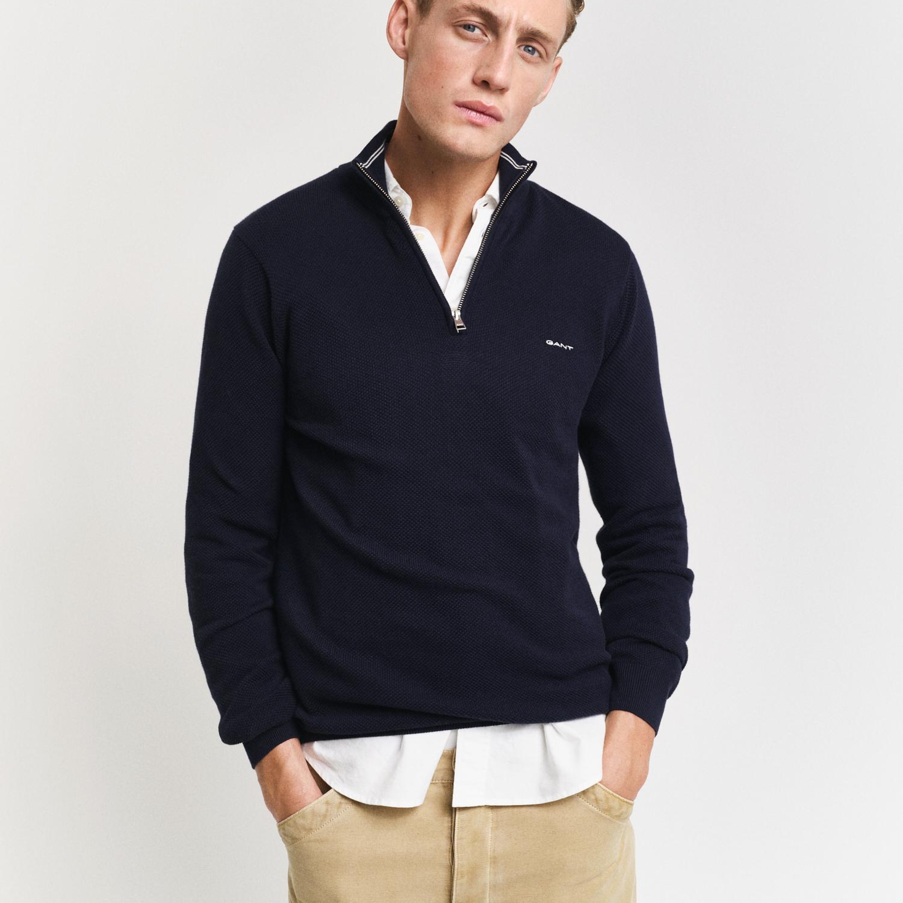 GANT Erkek Lacivert Regular Fit Yarım Fermuarlı Kazak