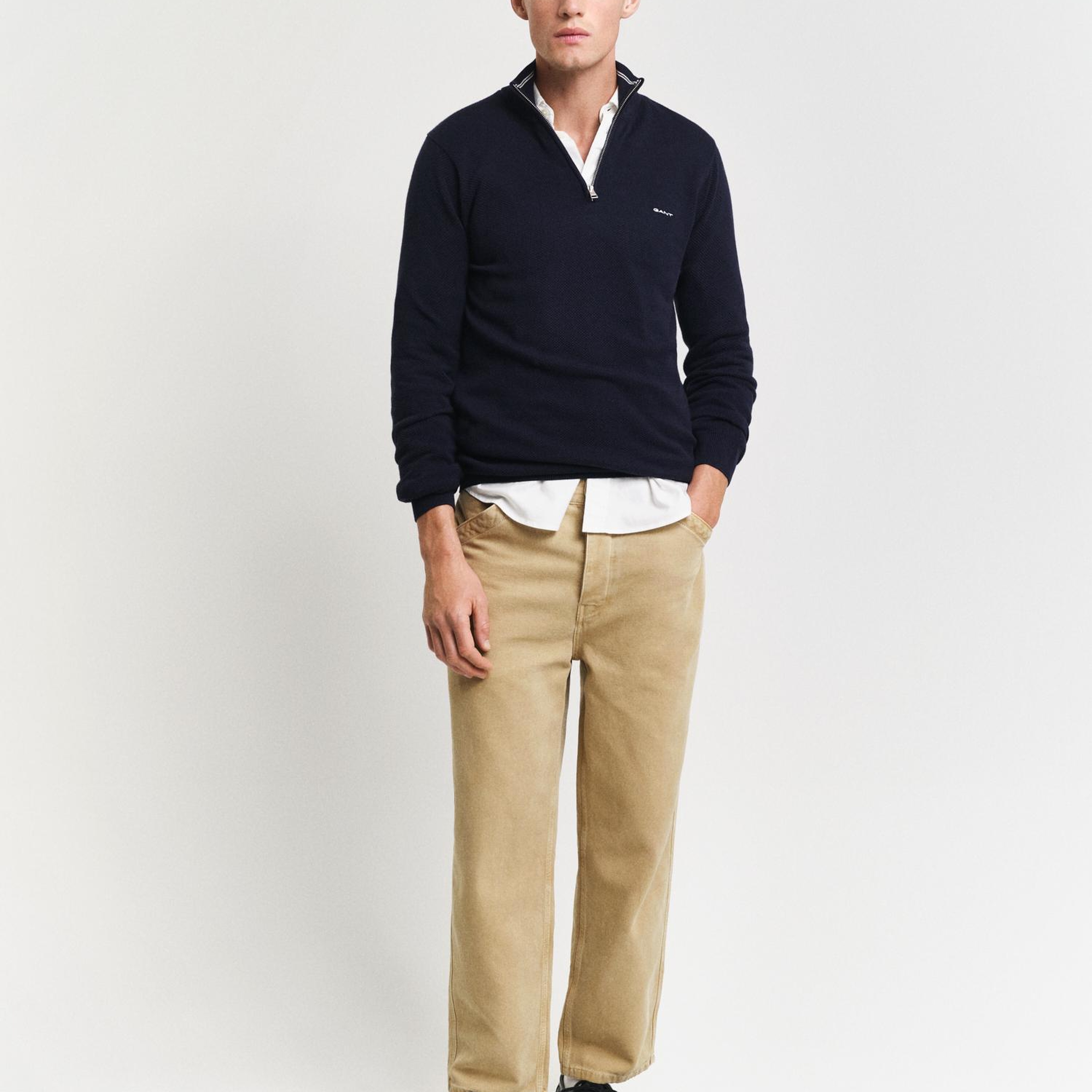 GANT Erkek Lacivert Regular Fit Yarım Fermuarlı Kazak