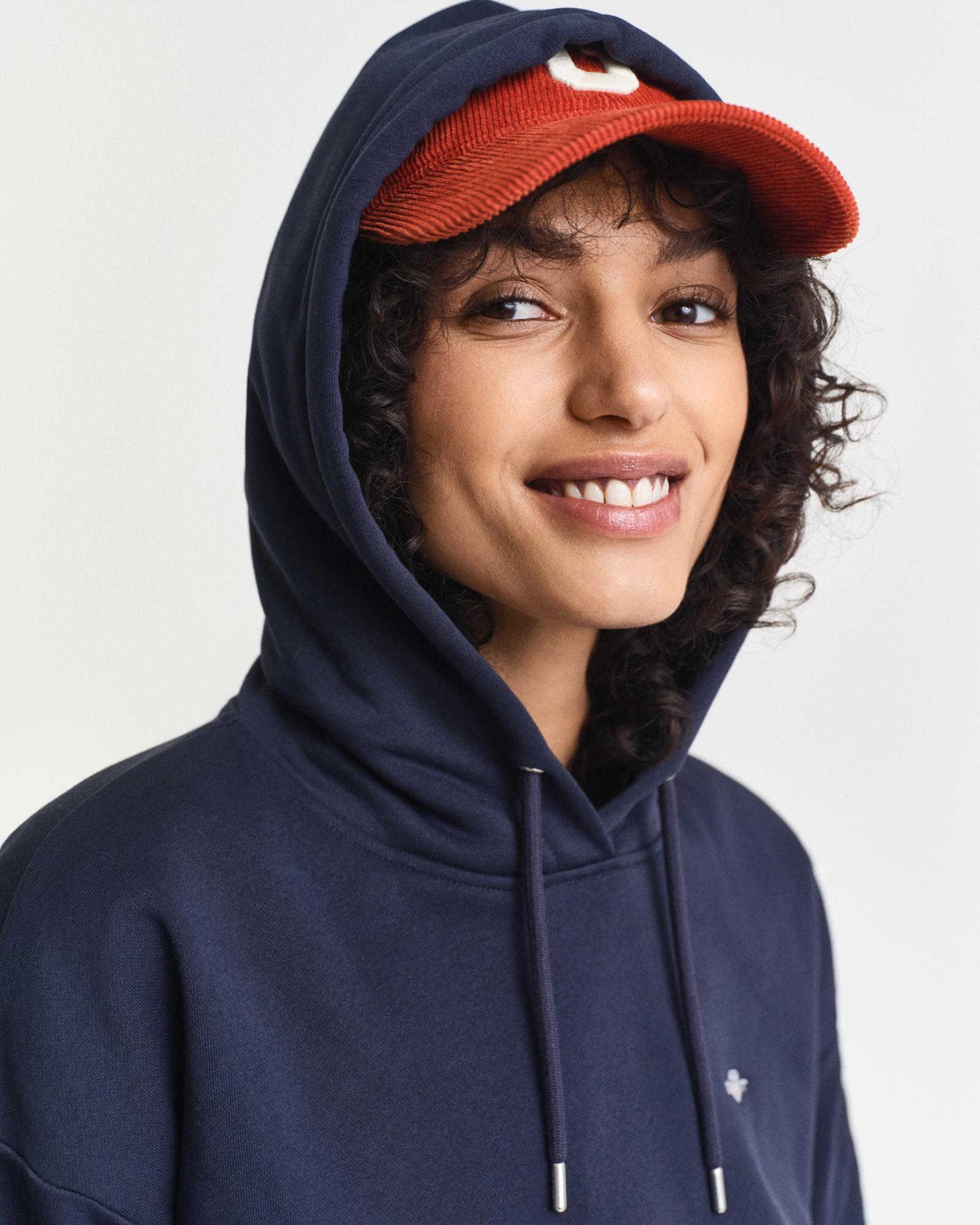 GANT Kadın Lacivert Relaxed Fit Kapüşonlu Sweatshirt