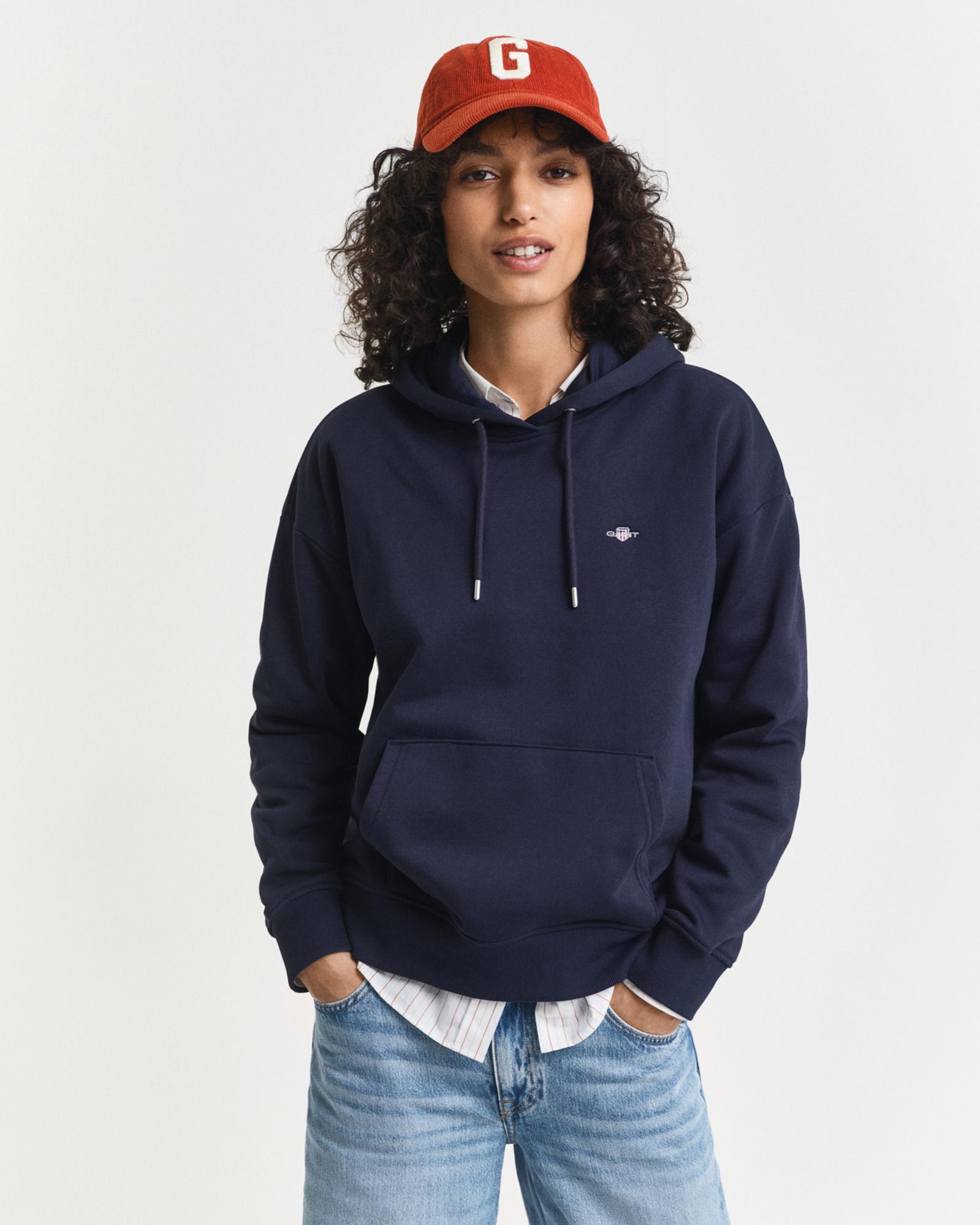 GANT Kadın Lacivert Relaxed Fit Kapüşonlu Sweatshirt