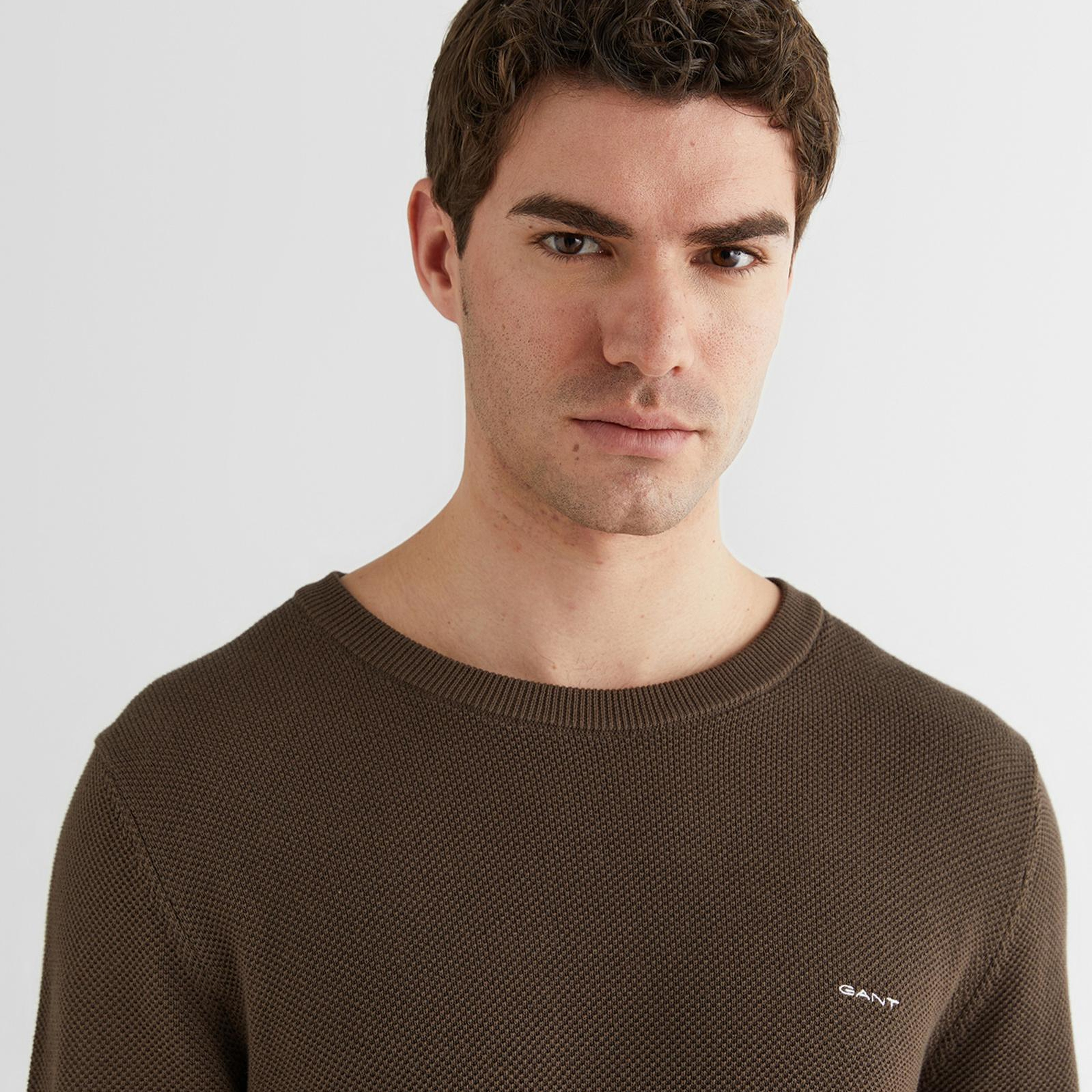 GANT Erkek Kahverengi Regular Fit Bisiklet Yaka Triko