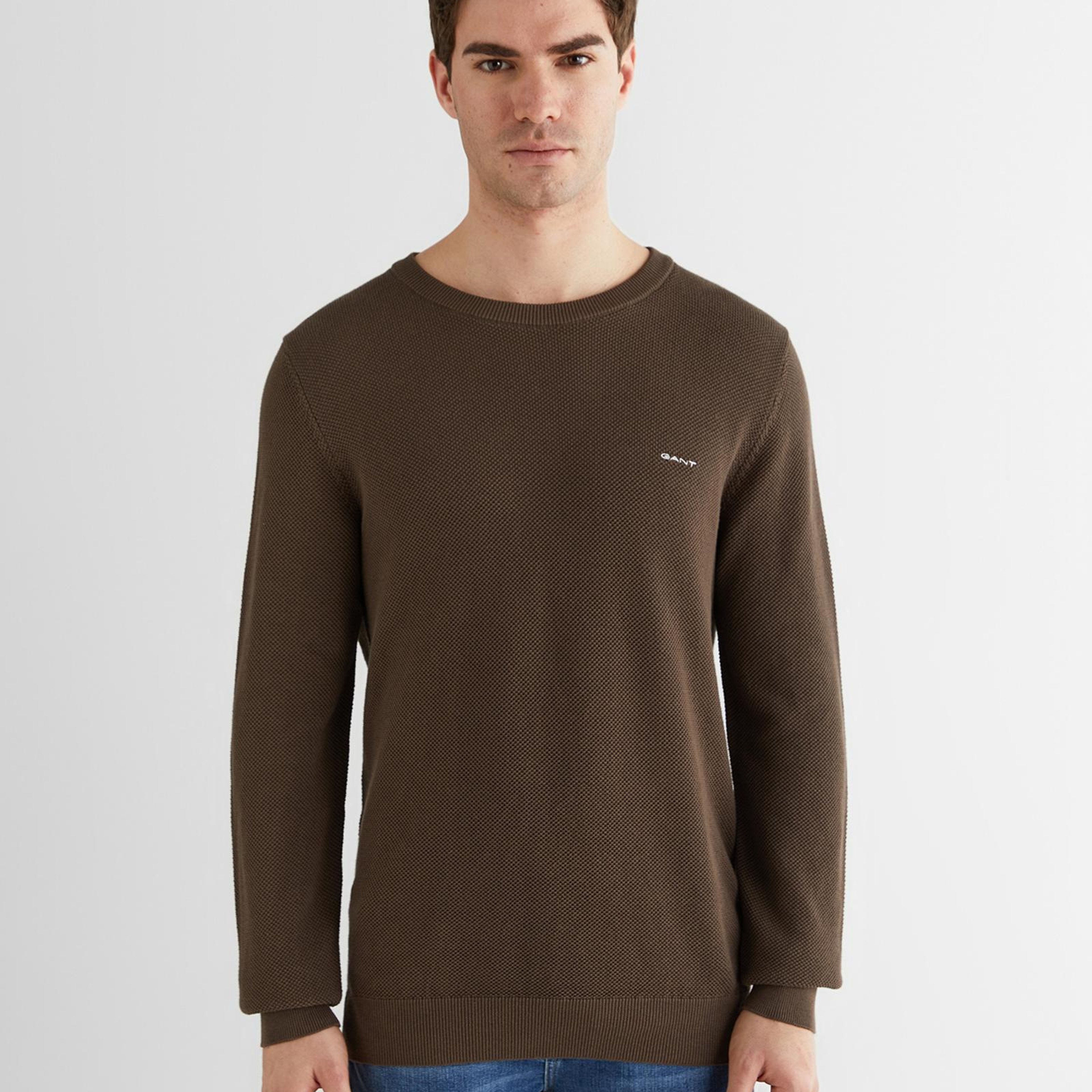 GANT Erkek Kahverengi Regular Fit Bisiklet Yaka Triko