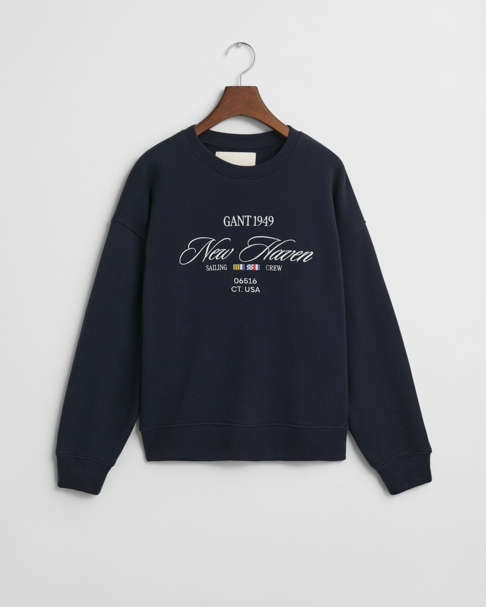 GANT Kadın Lacivert Relaxed Fit Bisiklet Yaka Logolu Sweatshirt