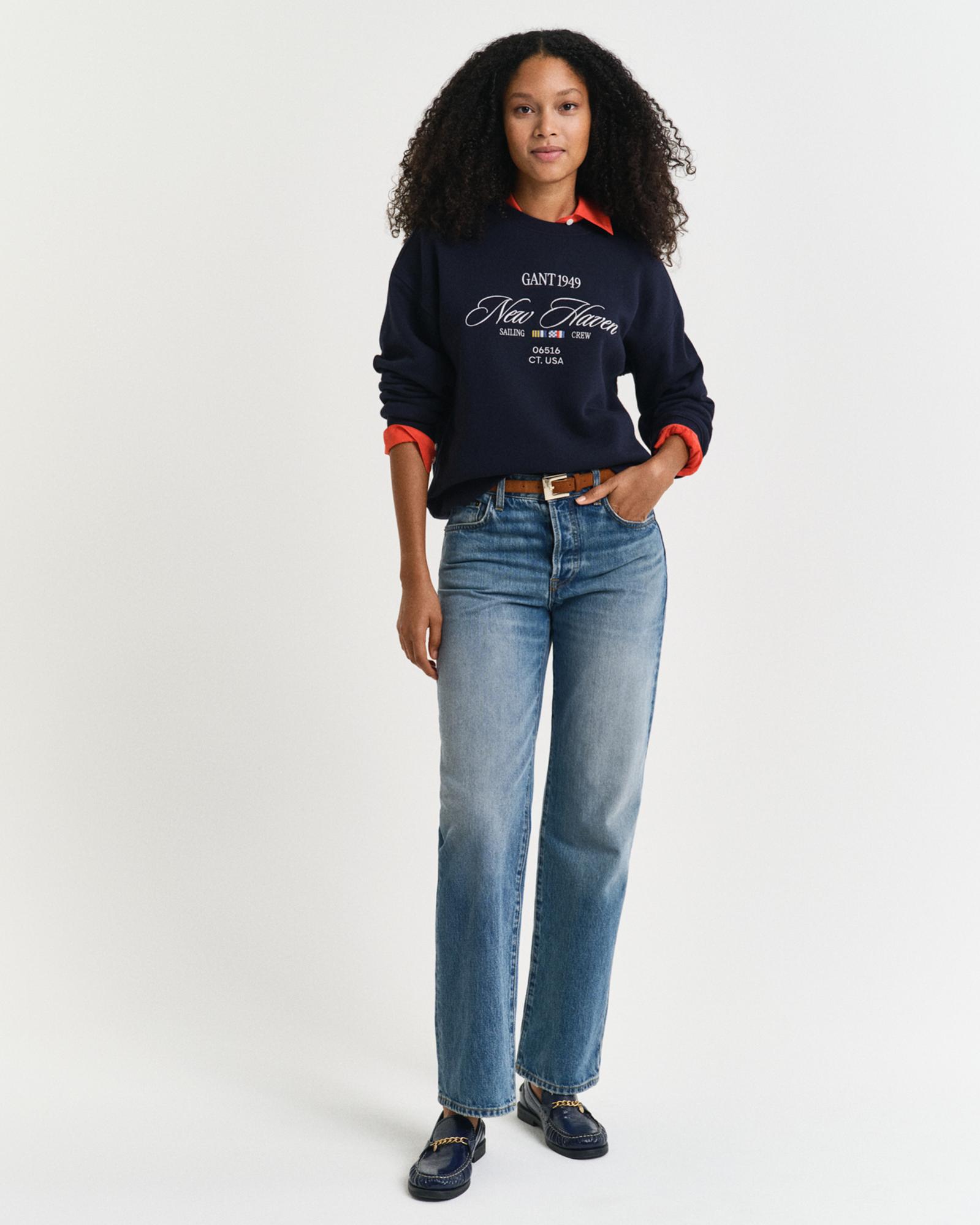 GANT Kadın Lacivert Relaxed Fit Bisiklet Yaka Logolu Sweatshirt