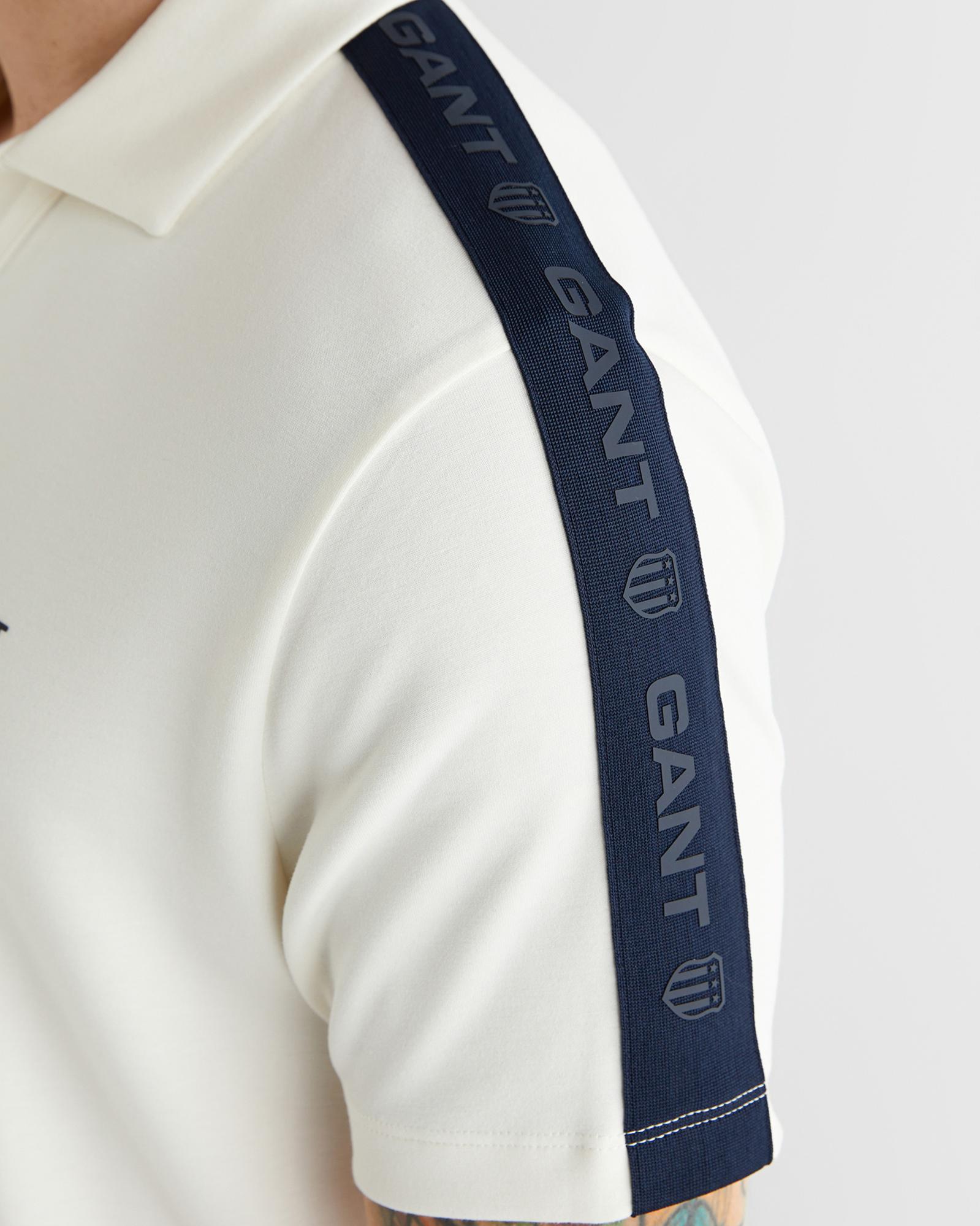 GANT Erkek Beyaz Regular Fit Şerit Detaylı Polo Yaka T-Shirt