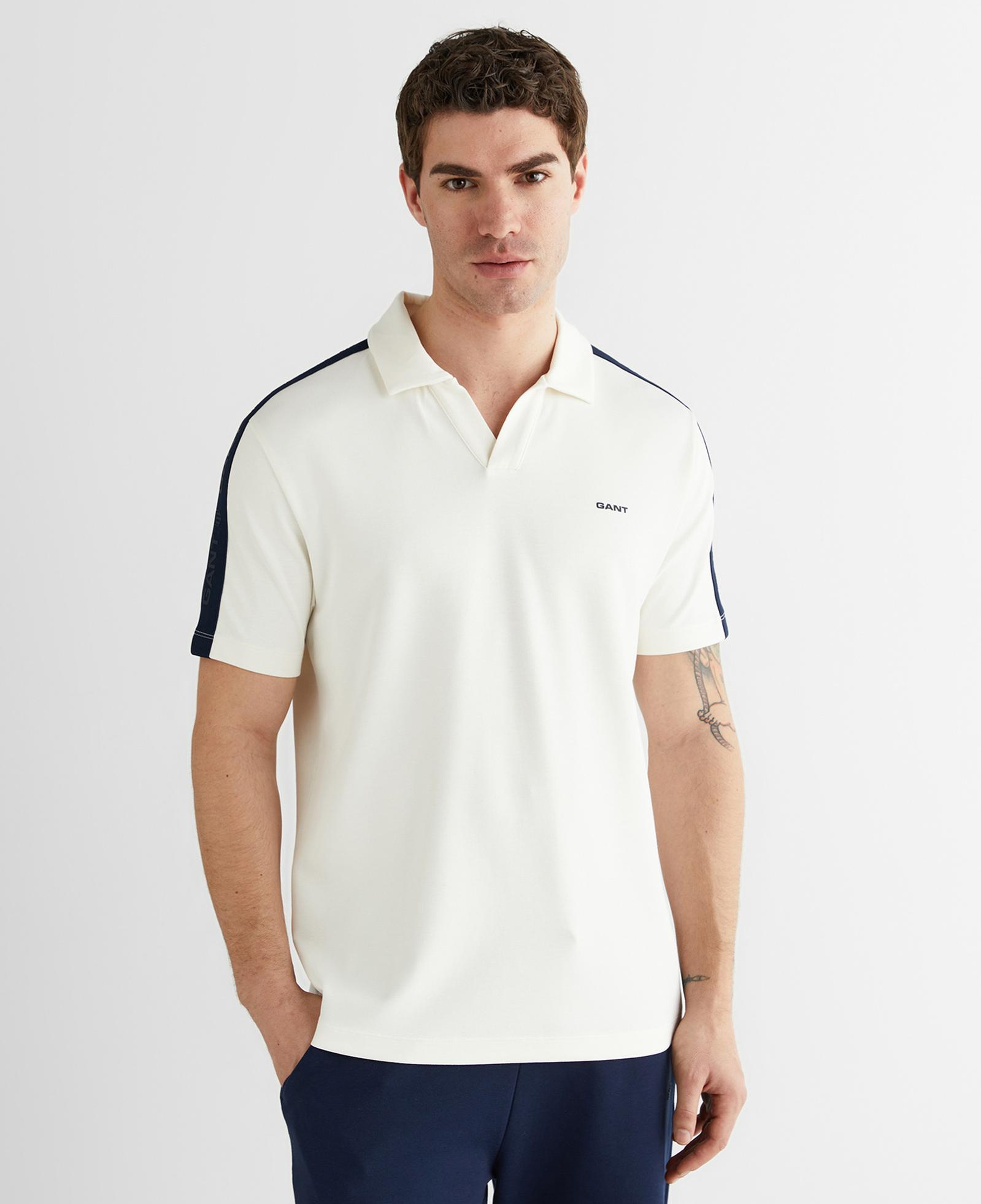 GANT Erkek Beyaz Regular Fit Şerit Detaylı Polo Yaka T-Shirt