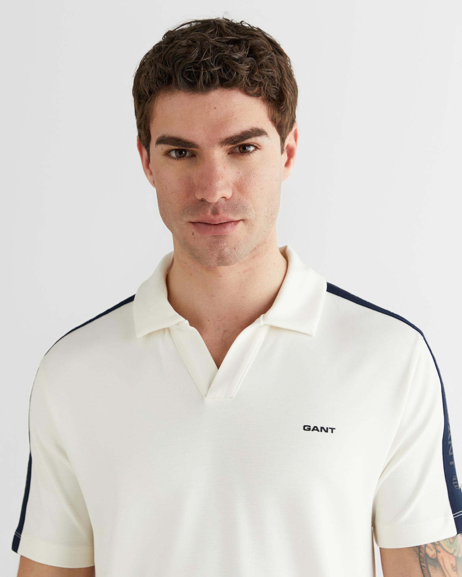 GANT Erkek Beyaz Regular Fit Şerit Detaylı Polo Yaka T-Shirt