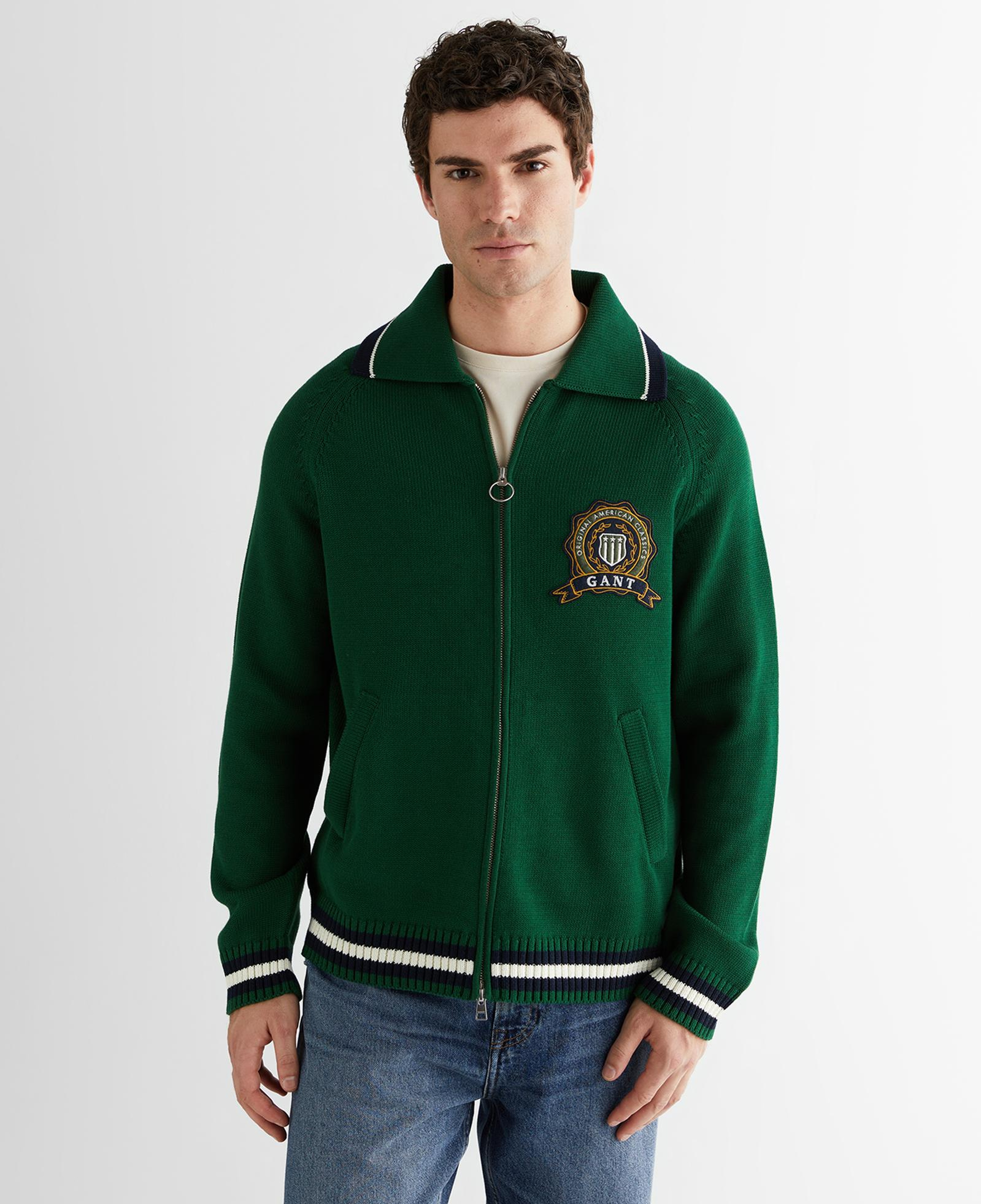 GANT Erkek Yeşil Relaxed Fit Fermuarlı Hırka