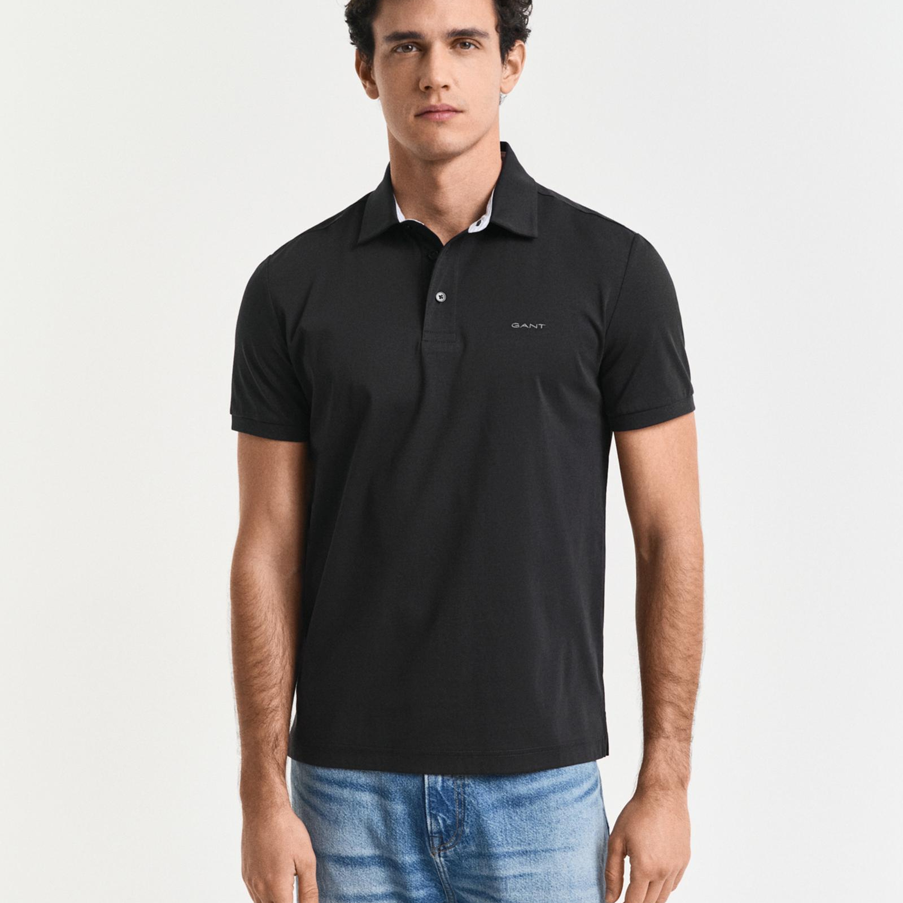 GANT Erkek Siyah Slim Fit Polo