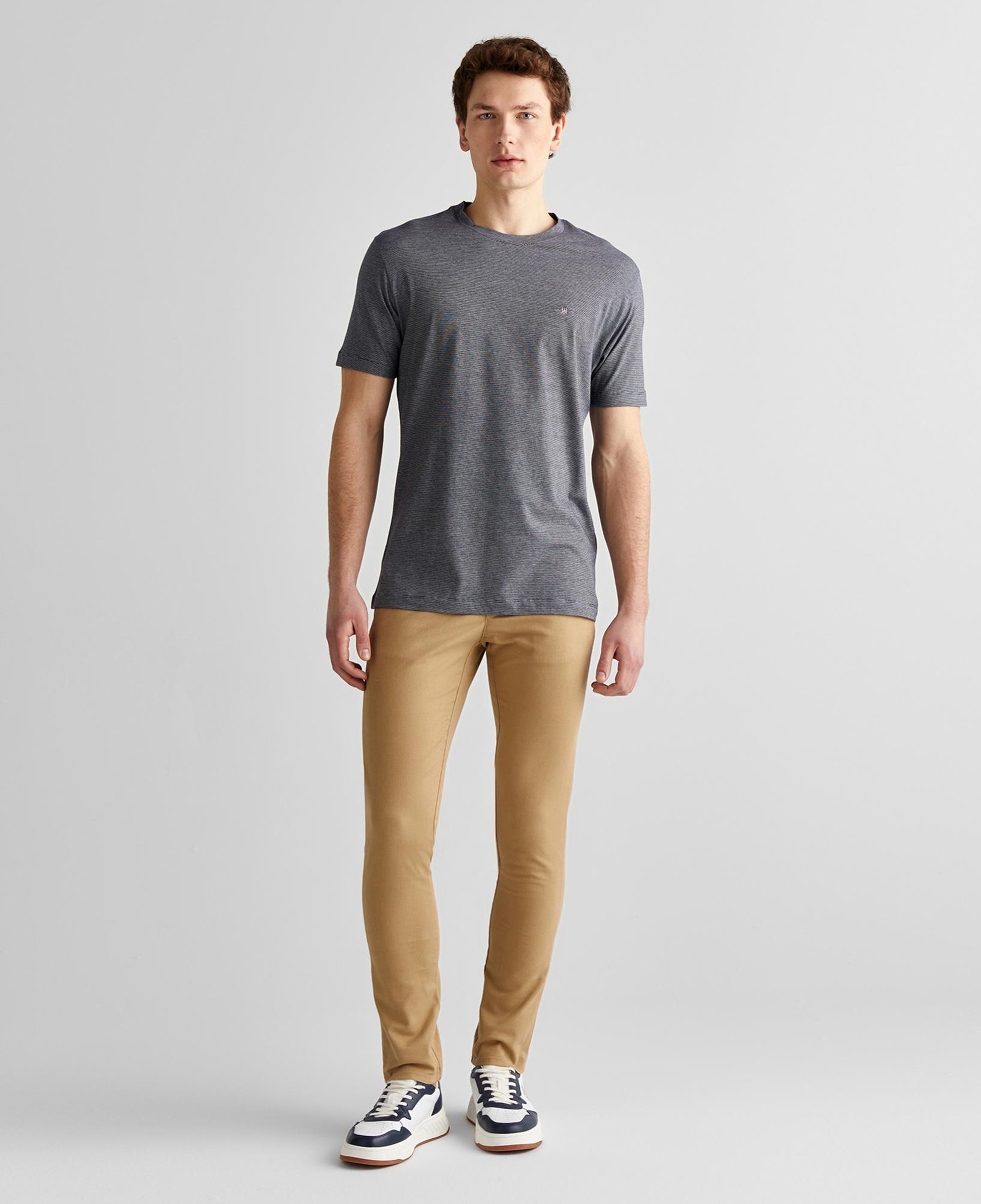 GANT Erkek Lacivert Regular Fit Bisiklet Yaka Çizgili T-Shirt