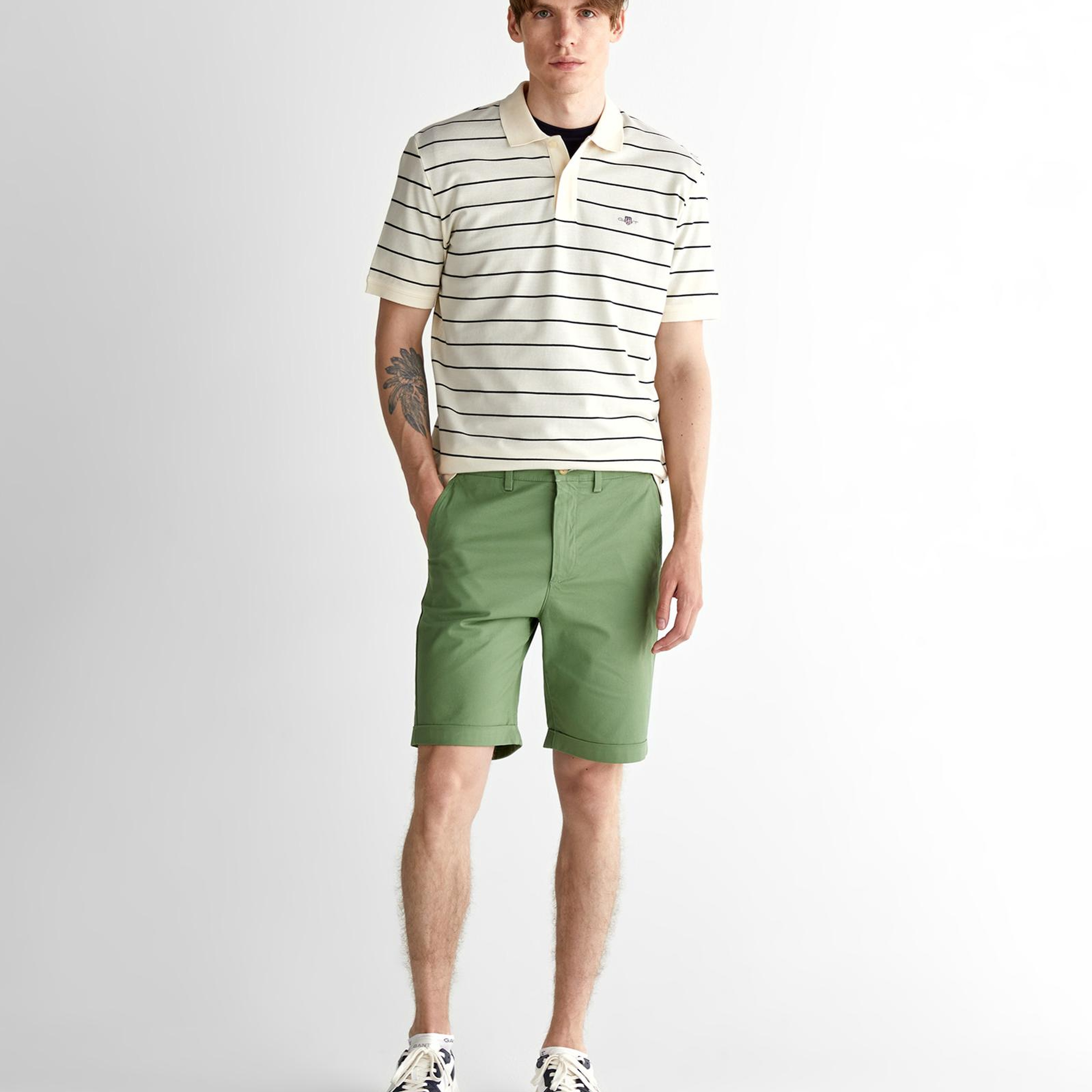 GANT Erkek Krem Regular Fit Çizgili Polo