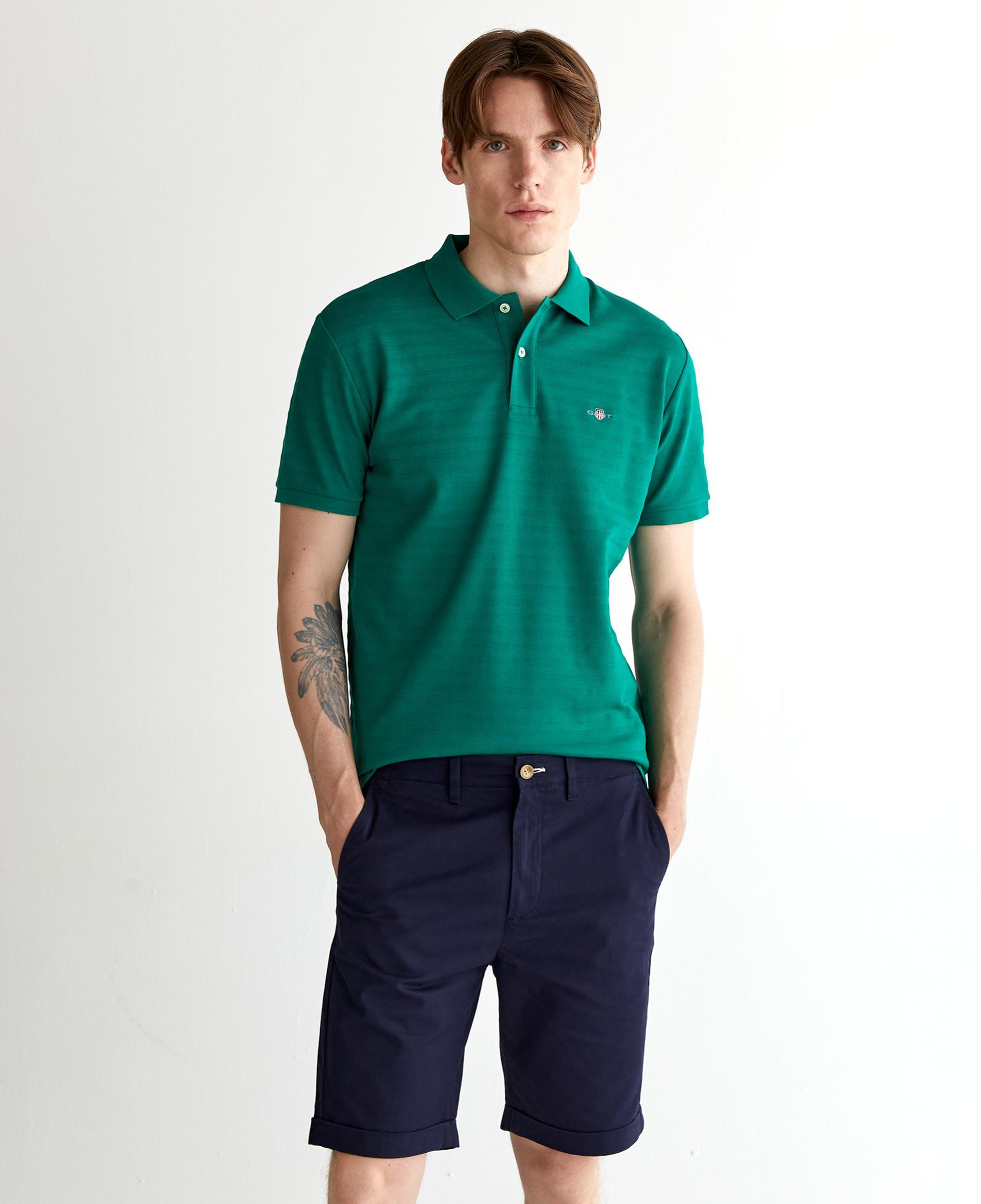 GANT Erkek Yeşil Regular Fit Çizgili Polo