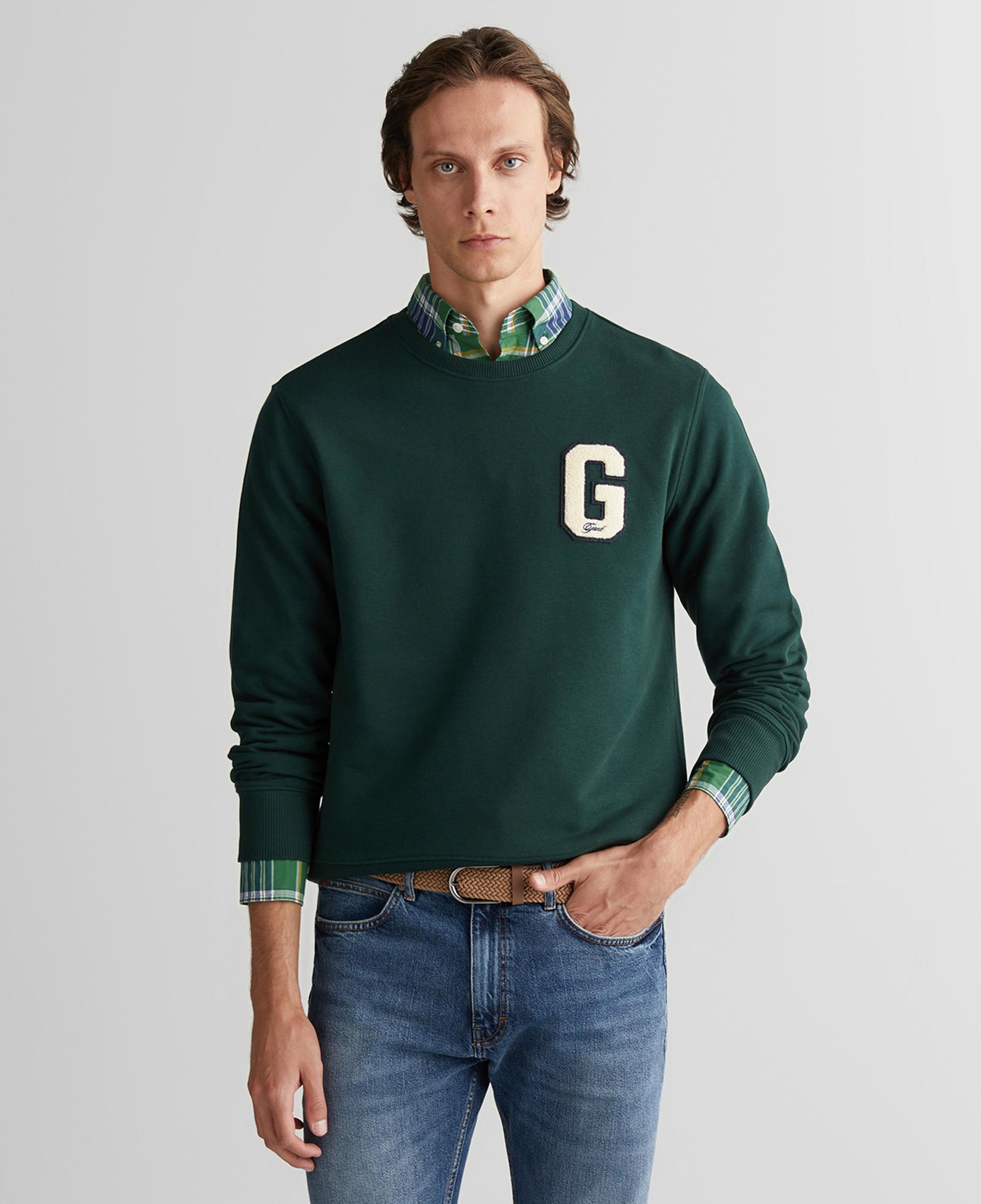 GANT Erkek Yeşil Regular Fit Bisiklet Yaka Logolu Sweatshirt