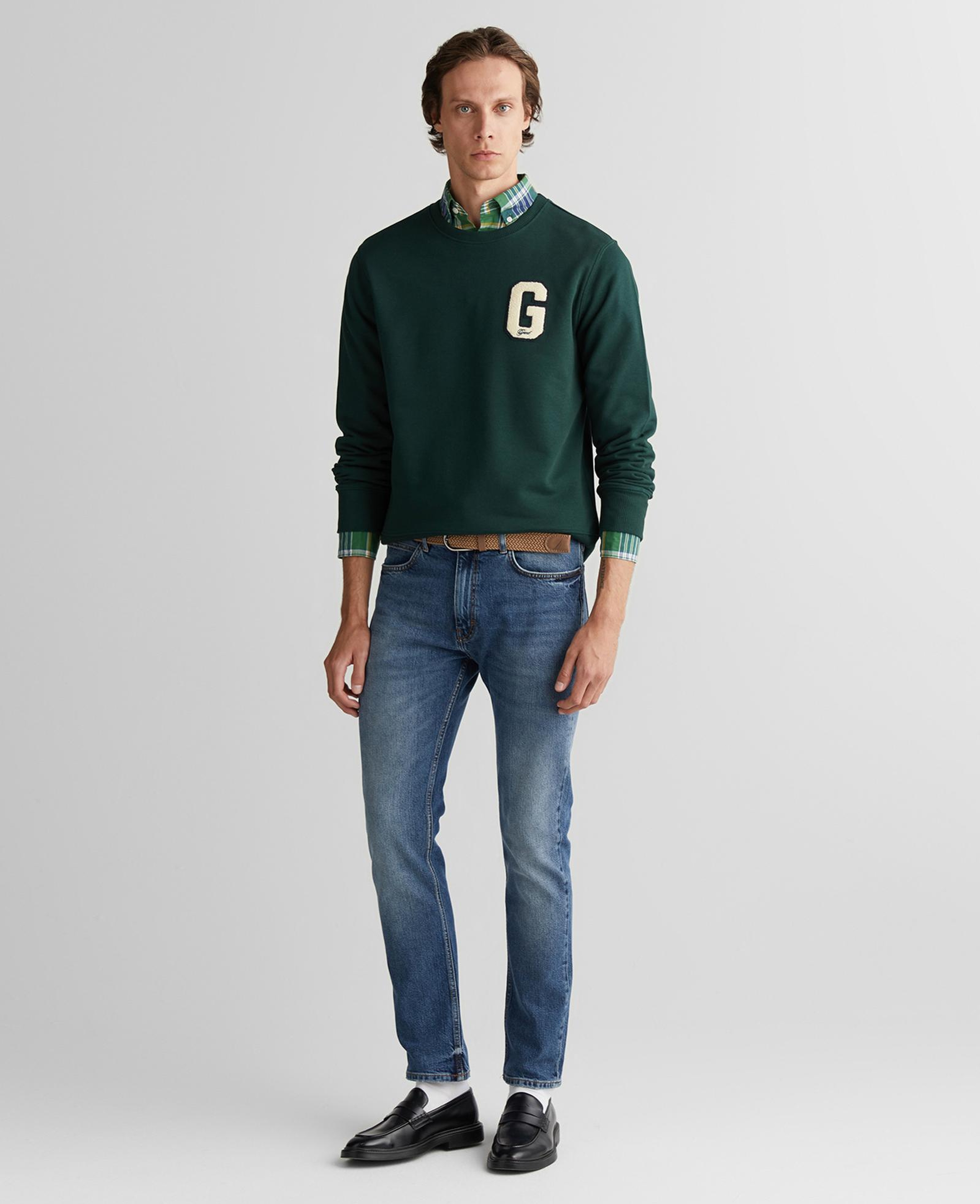 GANT Erkek Yeşil Regular Fit Bisiklet Yaka Logolu Sweatshirt