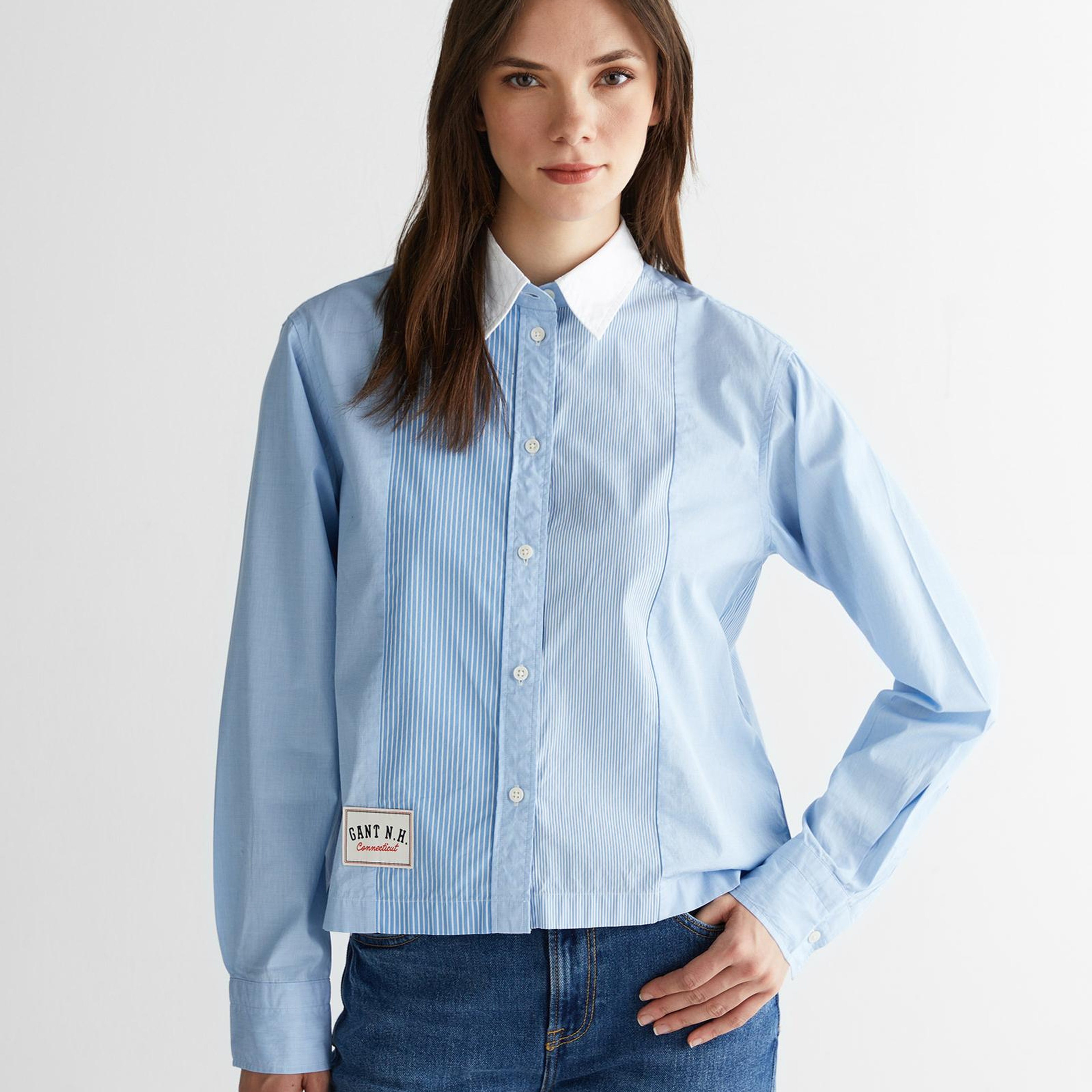 GANT Kadın Mavi Klasik Yaka Çizgili Gömlek