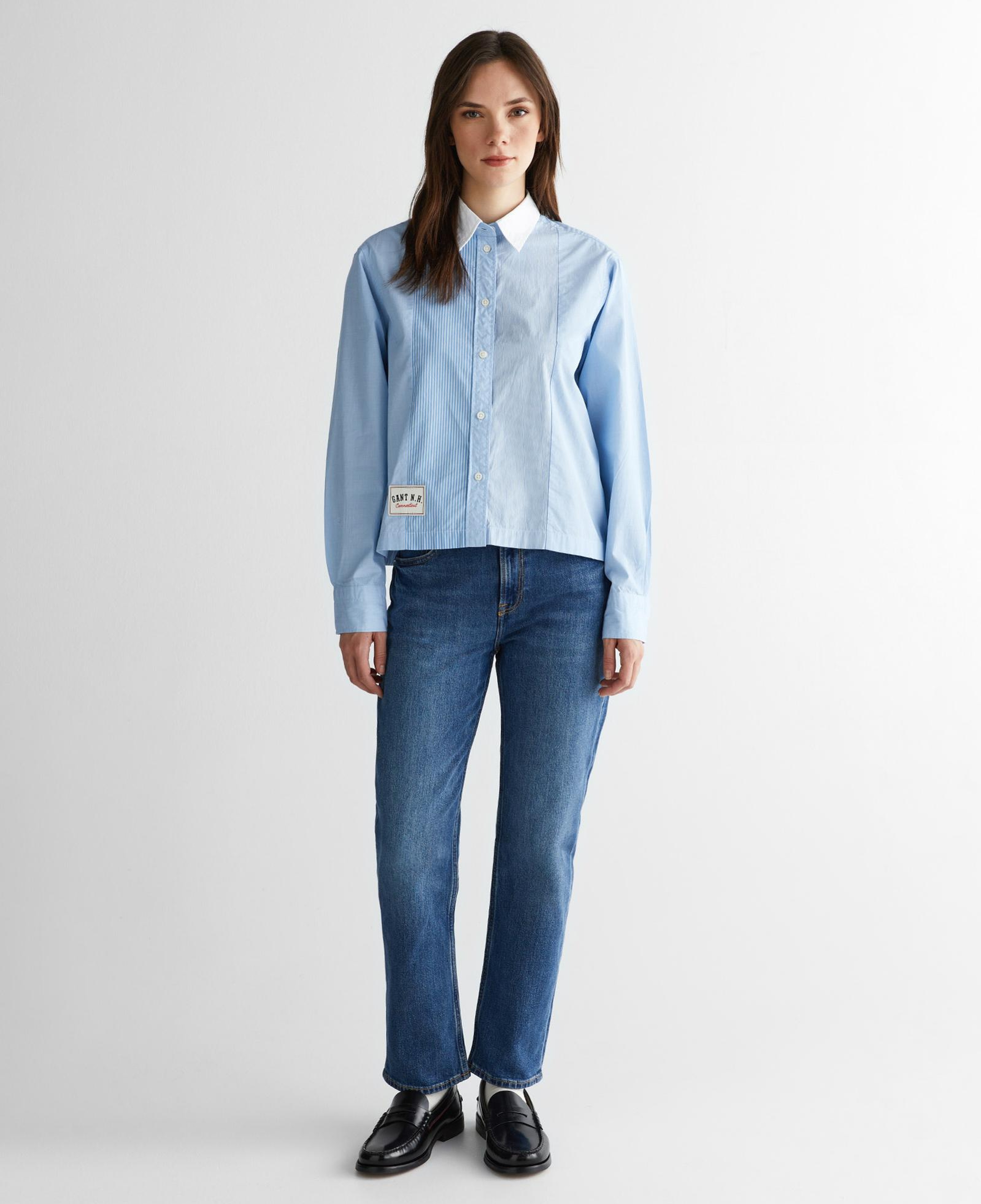 GANT Kadın Mavi Klasik Yaka Çizgili Gömlek