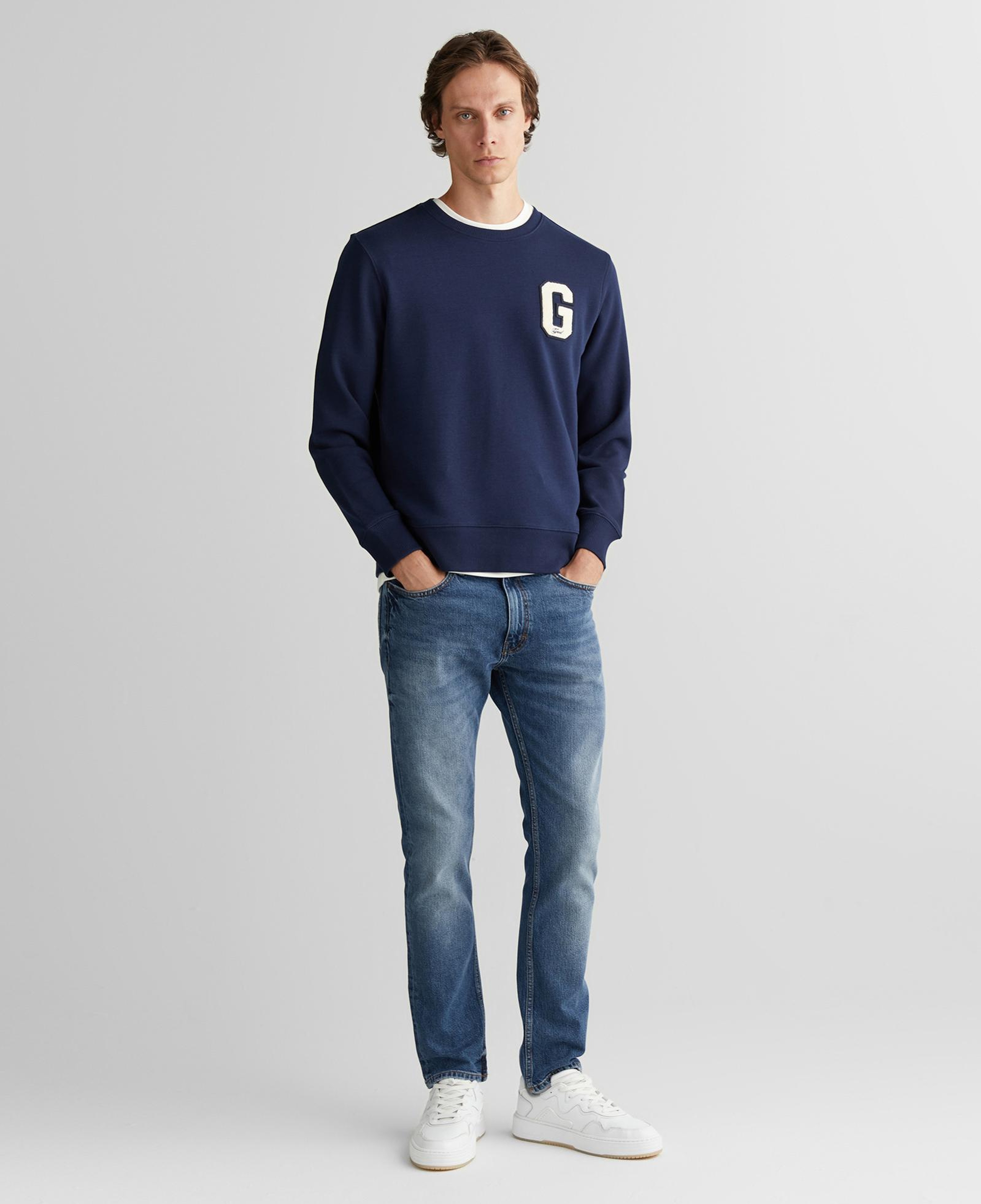 GANT Erkek Lacivert Regular Fit Bisiklet Yaka Logolu Sweatshirt