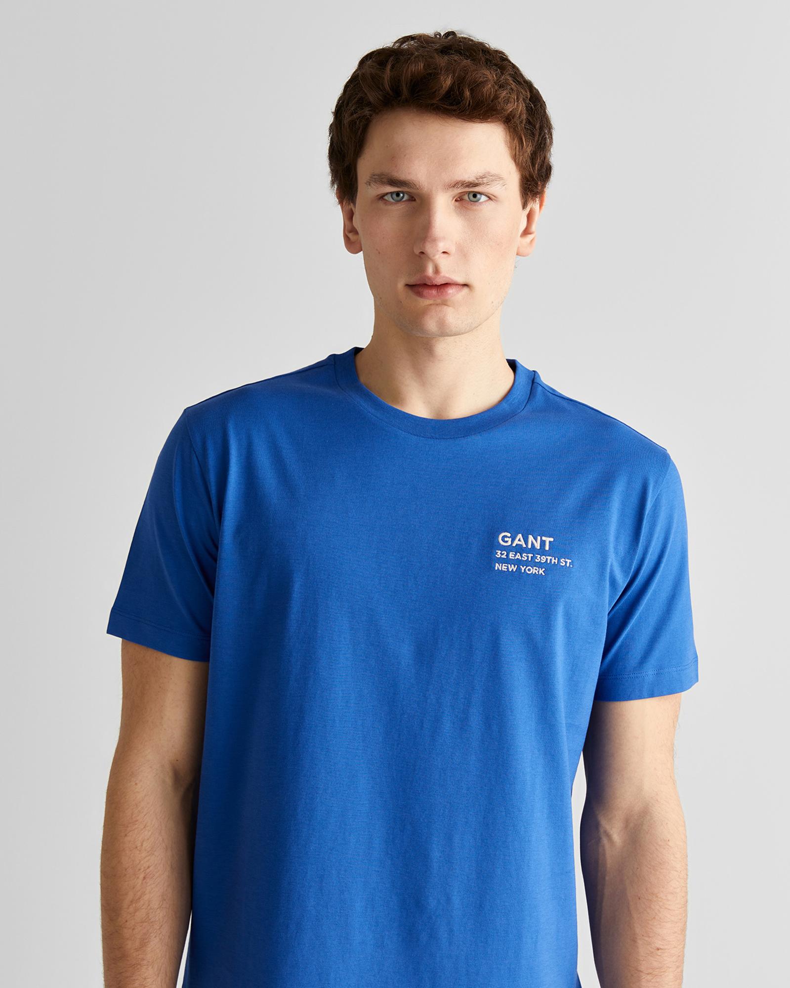 GANT Erkek Lacivert Regular Fit Bisiklet Yaka Logolu T-Shirt
