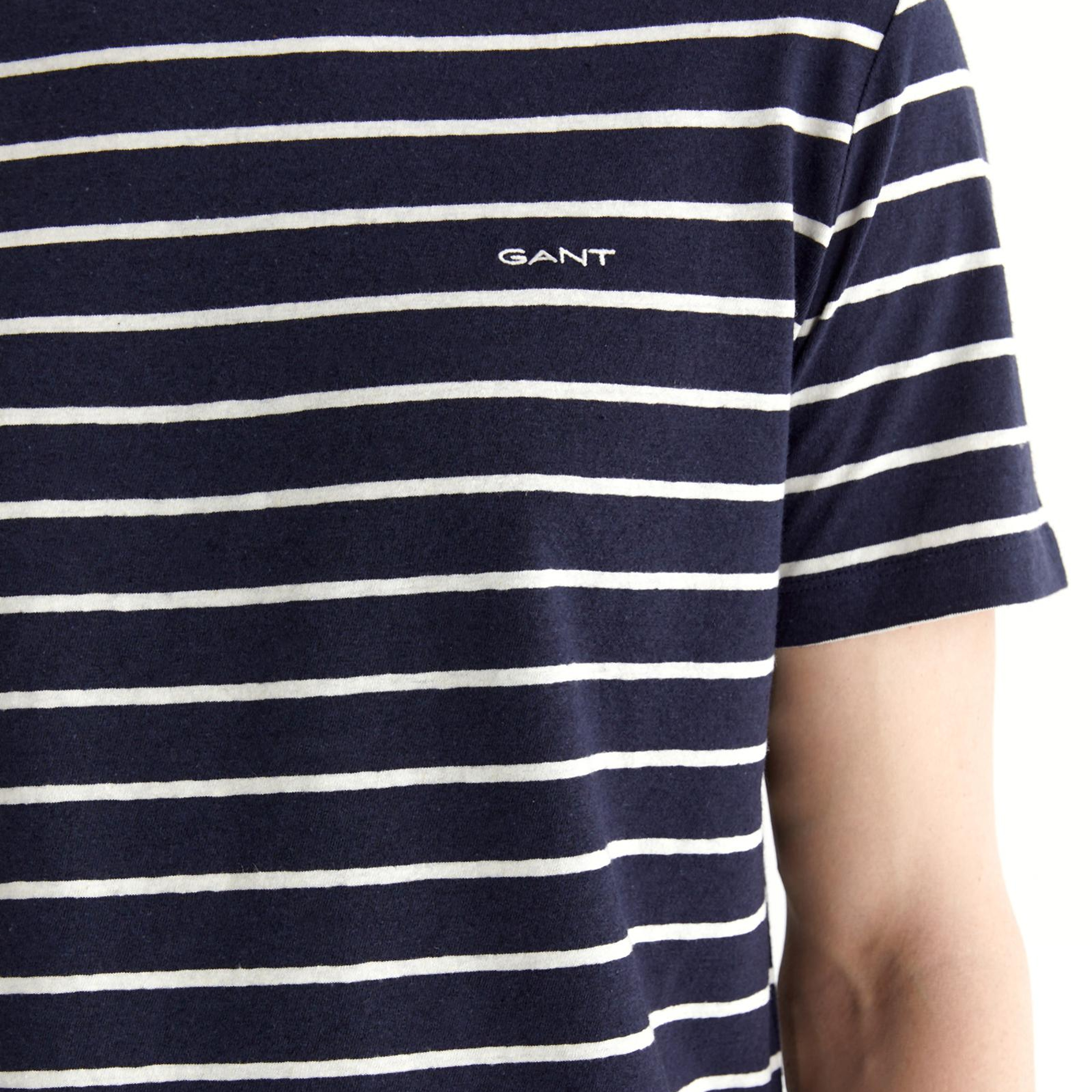 GANT Erkek Lacivert Regular Fit Bisiklet Yaka Çizgili T-Shirt