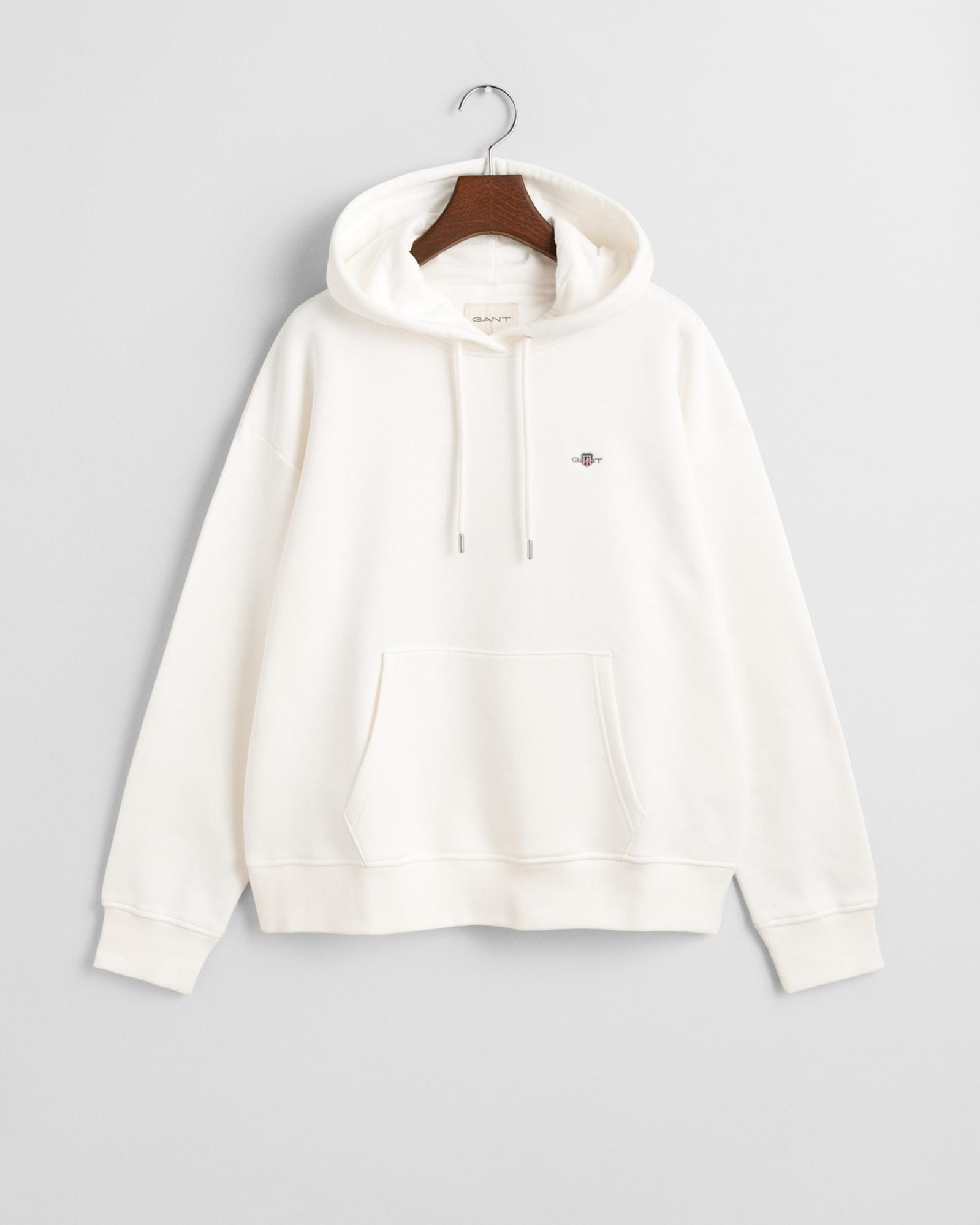 GANT Kadın Beyaz Relaxed Fit Kapüşonlu Sweatshirt