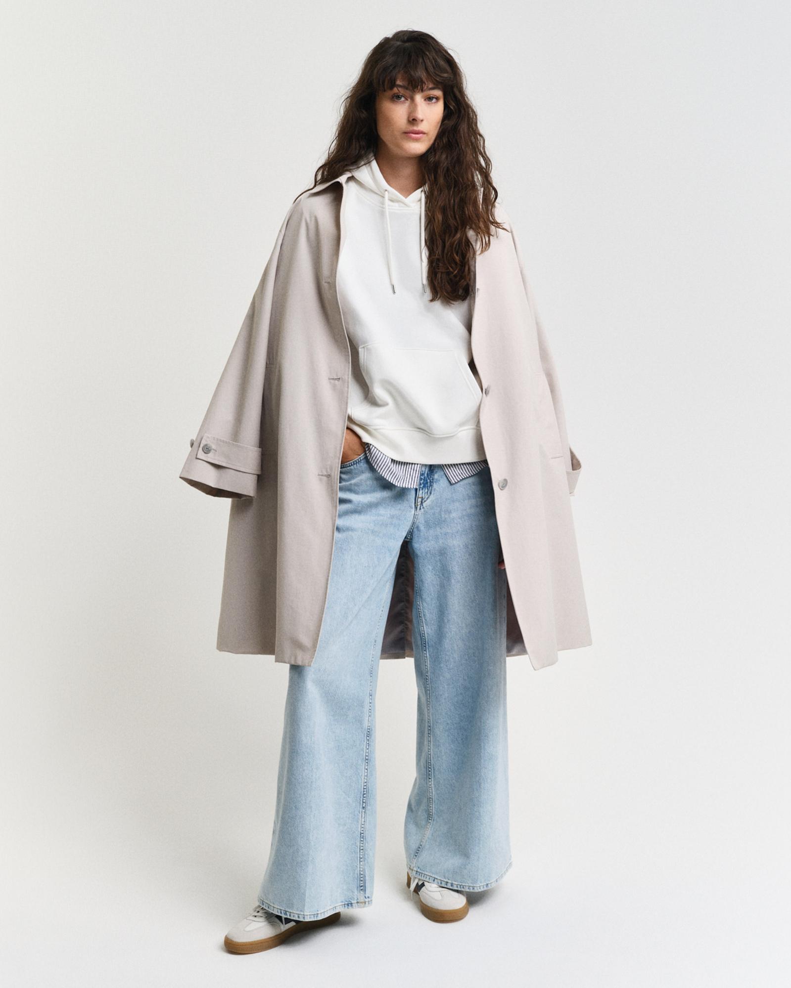 GANT Kadın Beyaz Relaxed Fit Kapüşonlu Sweatshirt