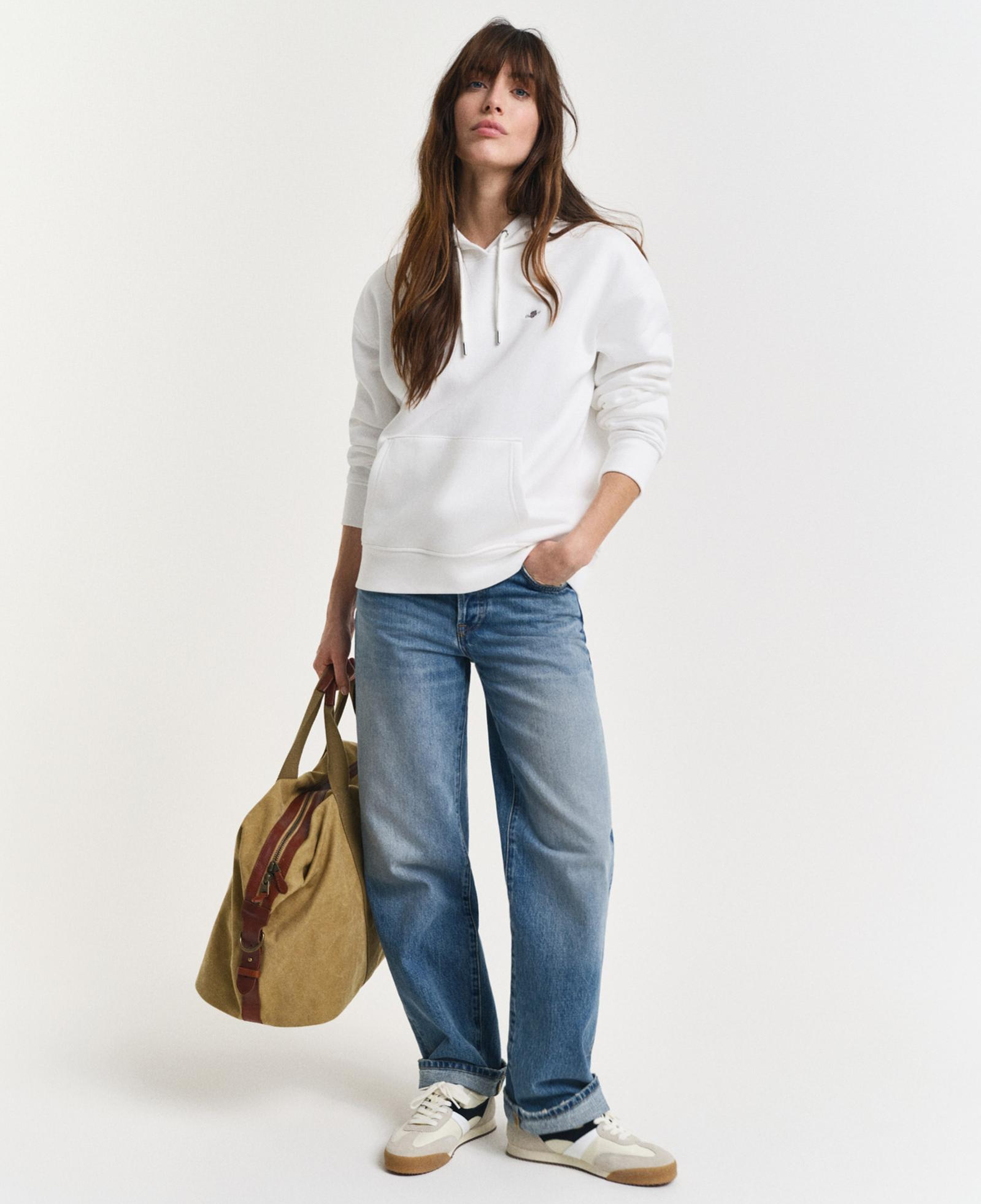 GANT Kadın Beyaz Relaxed Fit Kapüşonlu Sweatshirt