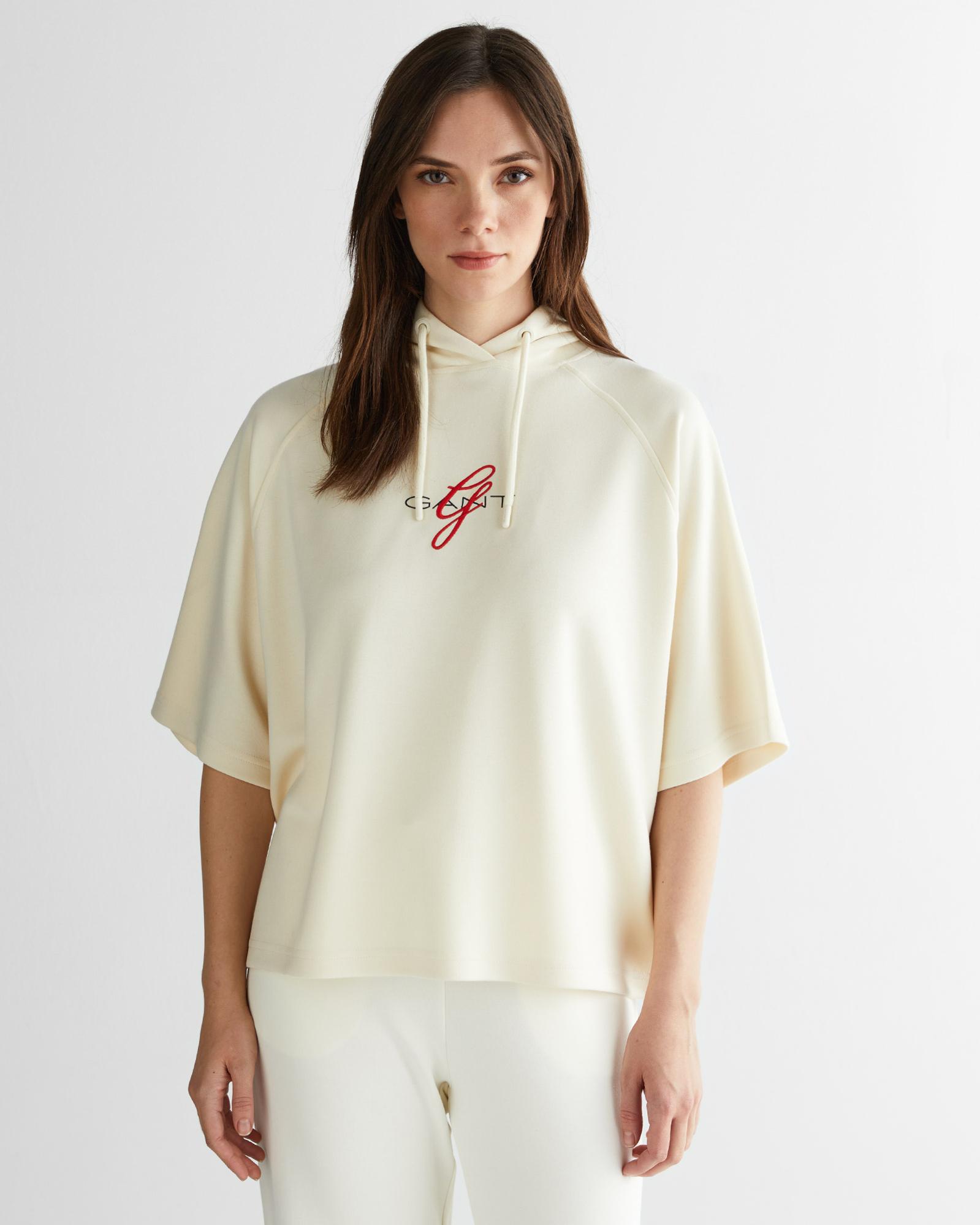 GANT Kadın Krem Bisiklet Yaka Logolu Sweatshirt