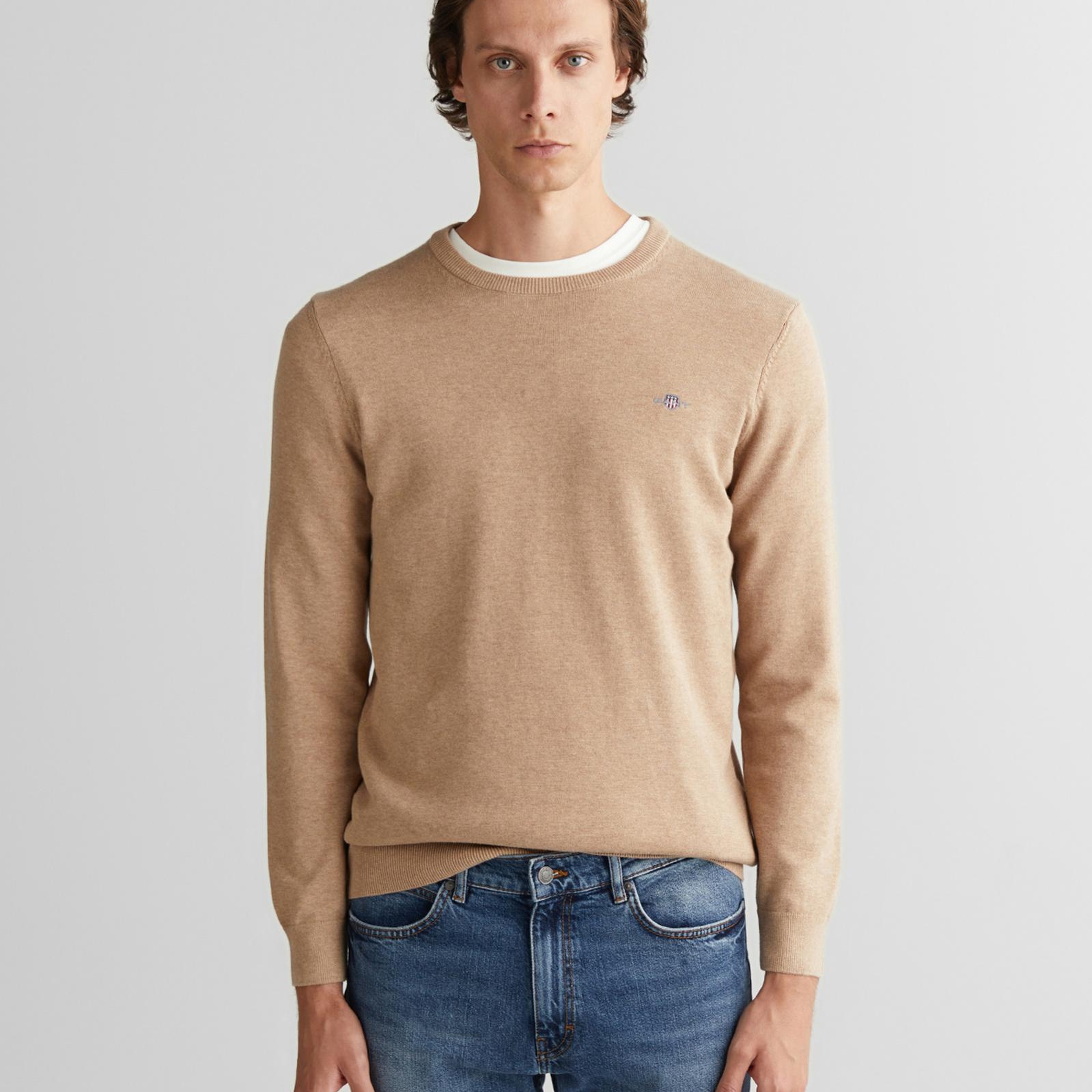 GANT Erkek Bej Regular Fit Bisiklet Yaka Kazak