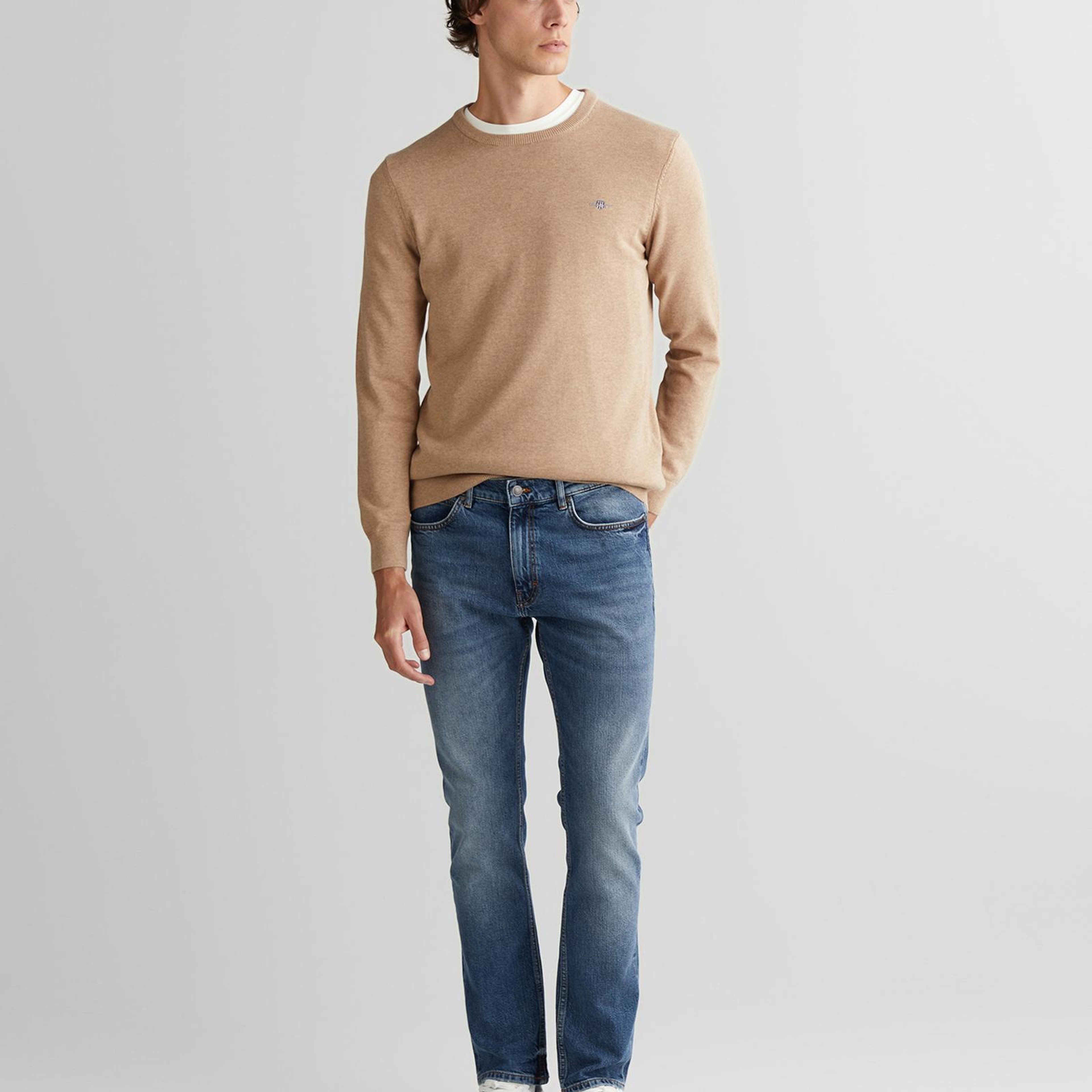 GANT Erkek Bej Regular Fit Bisiklet Yaka Kazak