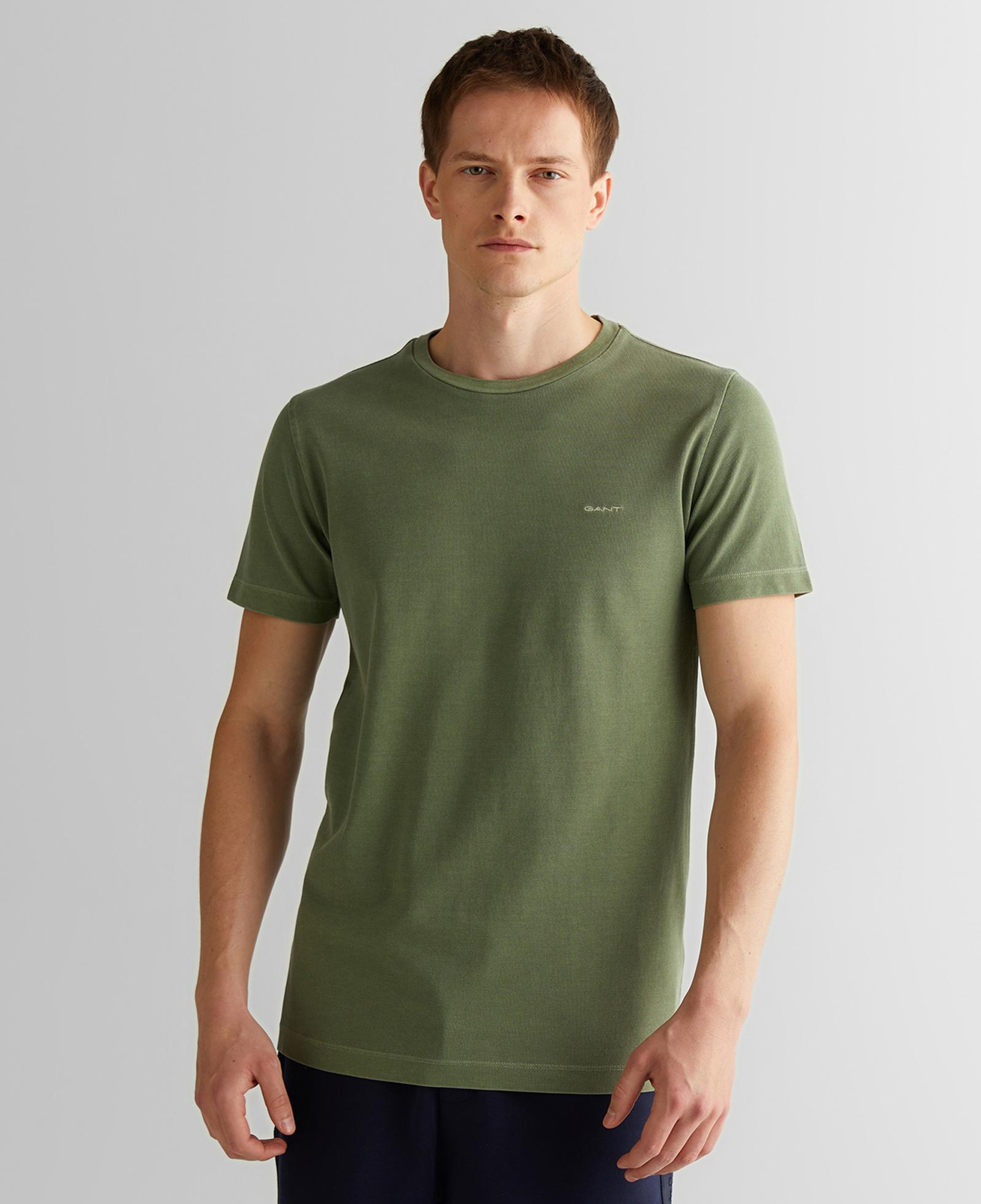 GANT Erkek Yeşil Slim Fit Bisiklet Yaka T-Shirt