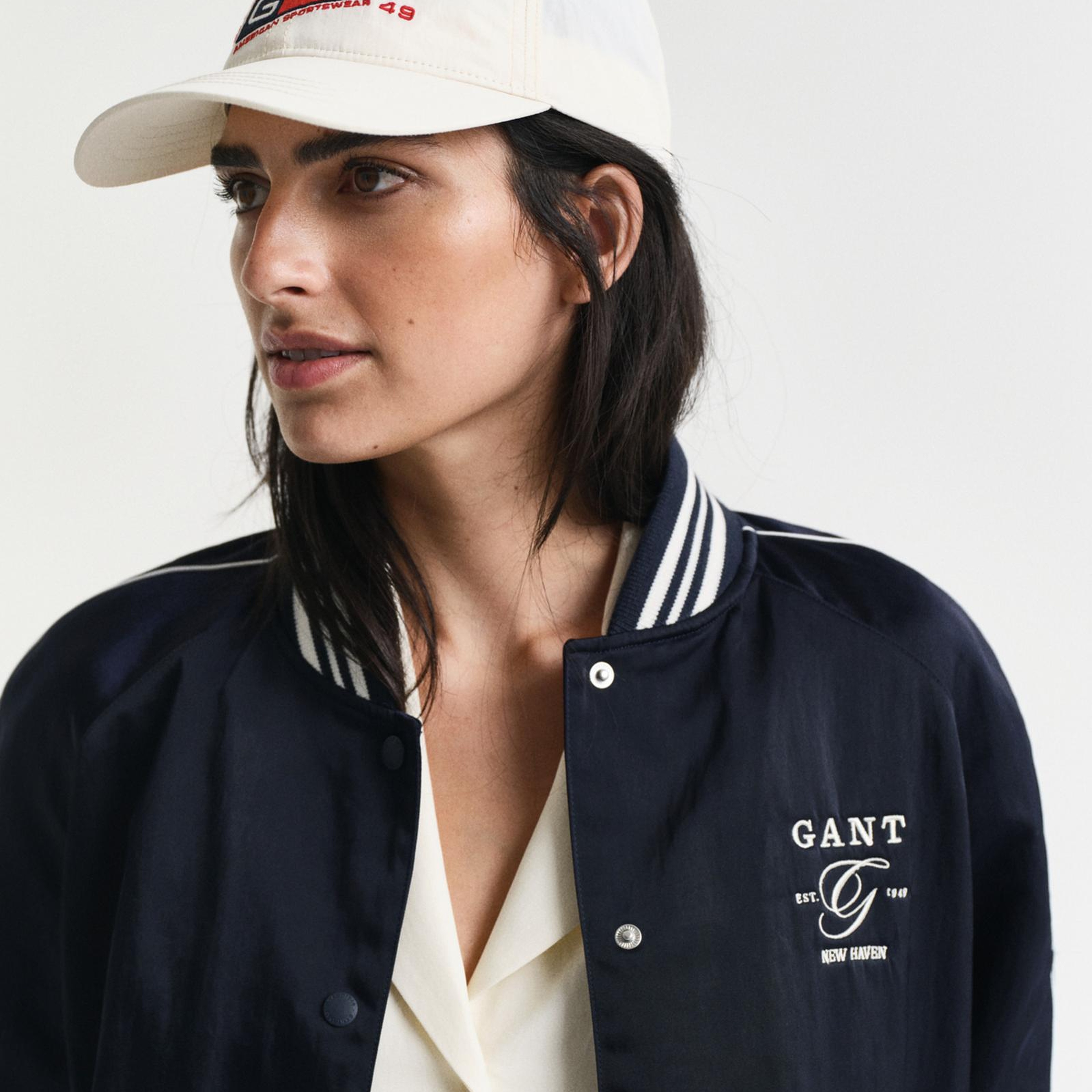 GANT Kadın Lacivert Regular Fit Hakim Yaka Logolu Bomber Ceket