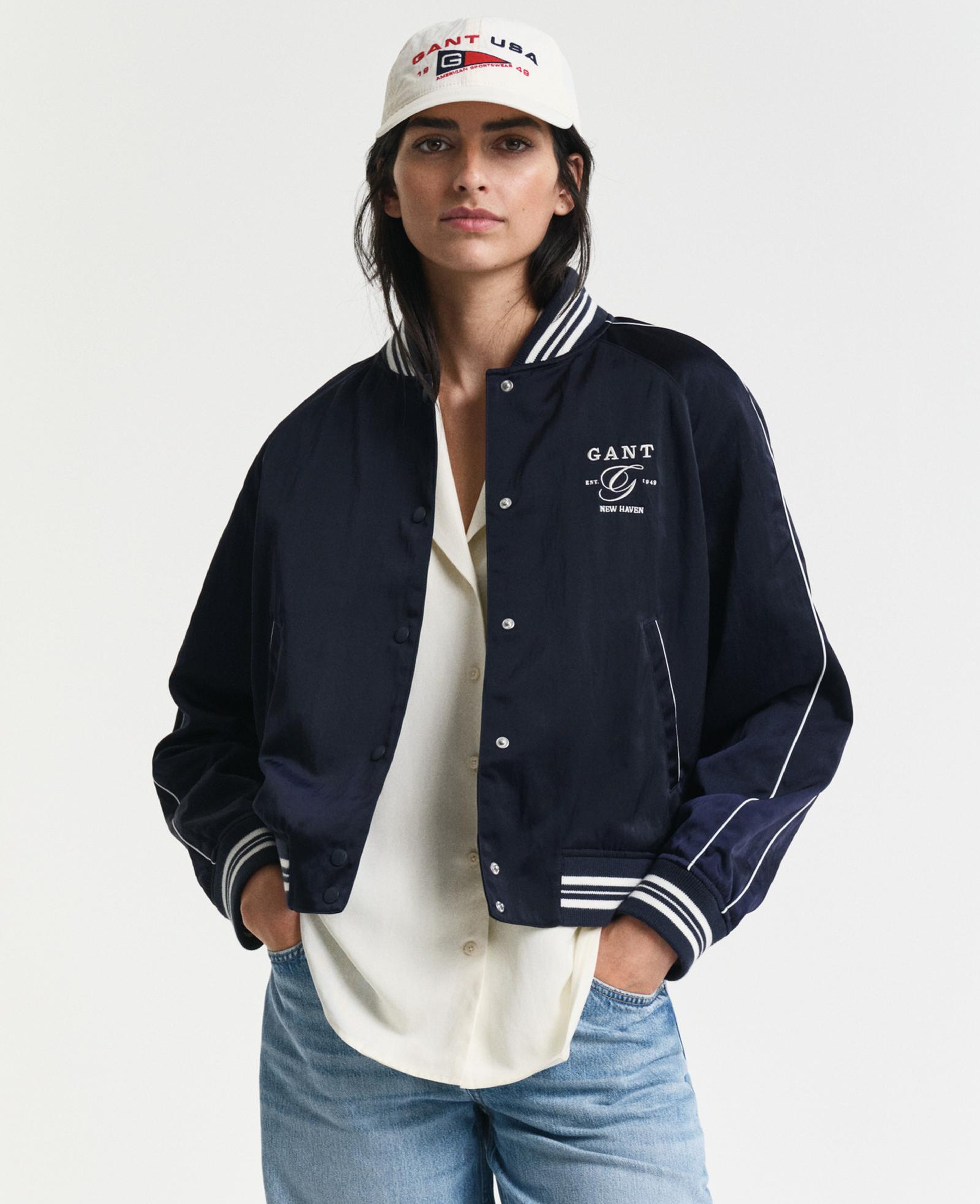 GANT Kadın Lacivert Regular Fit Hakim Yaka Logolu Bomber Ceket