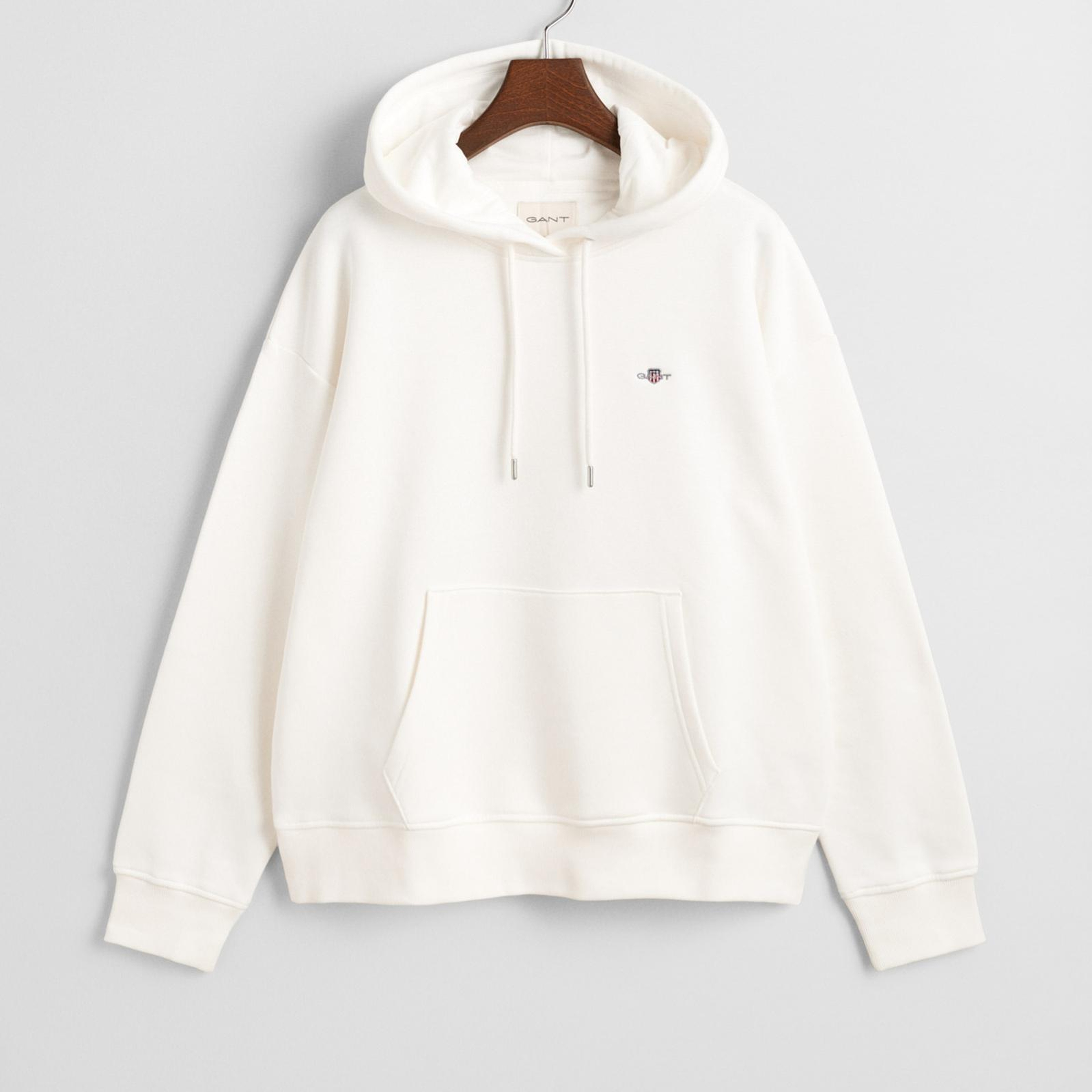 GANT Kadın Beyaz Relaxed Fit Kapüşonlu Sweatshirt