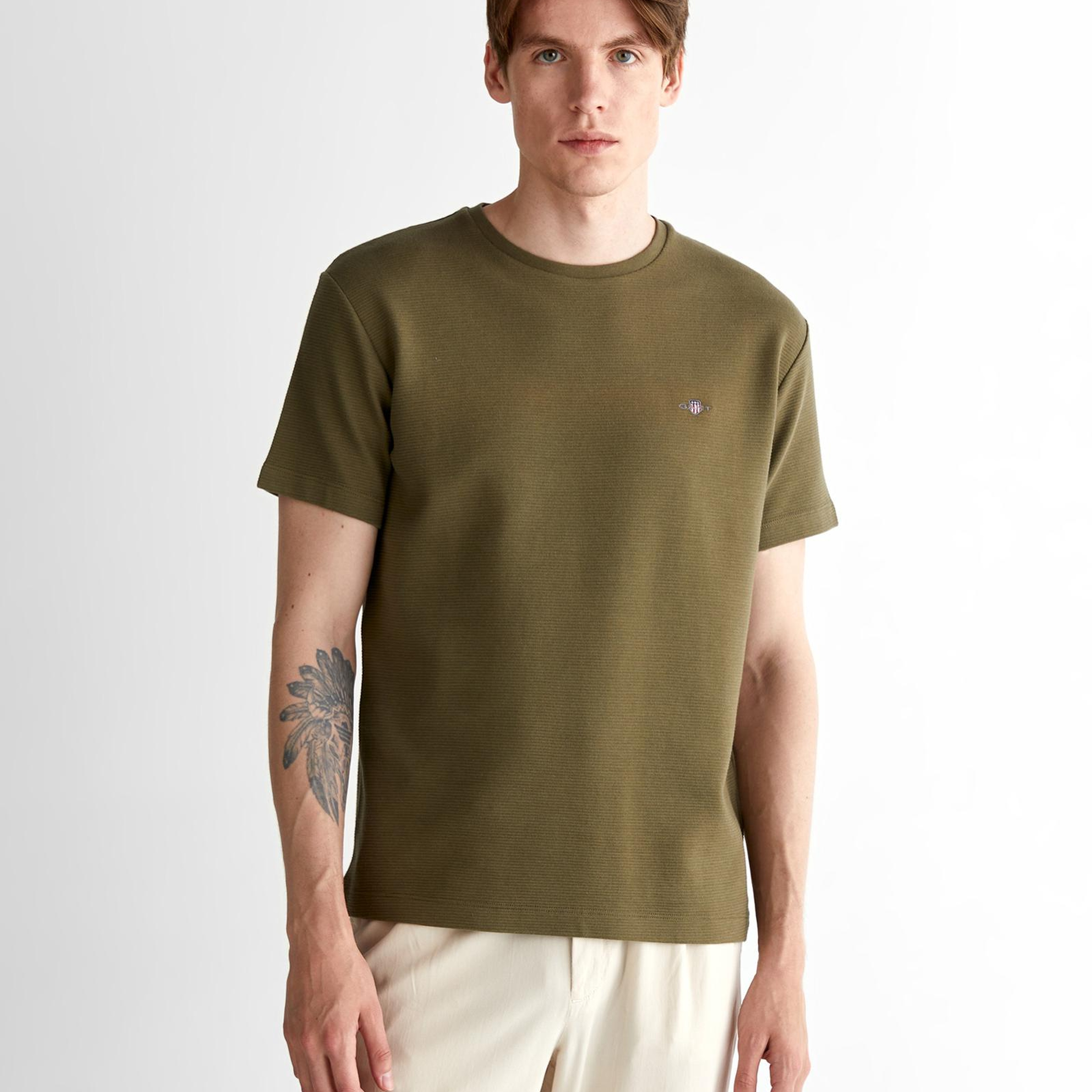 GANT Erkek Yeşil Regular Fit Bisiklet Yaka T-Shirt