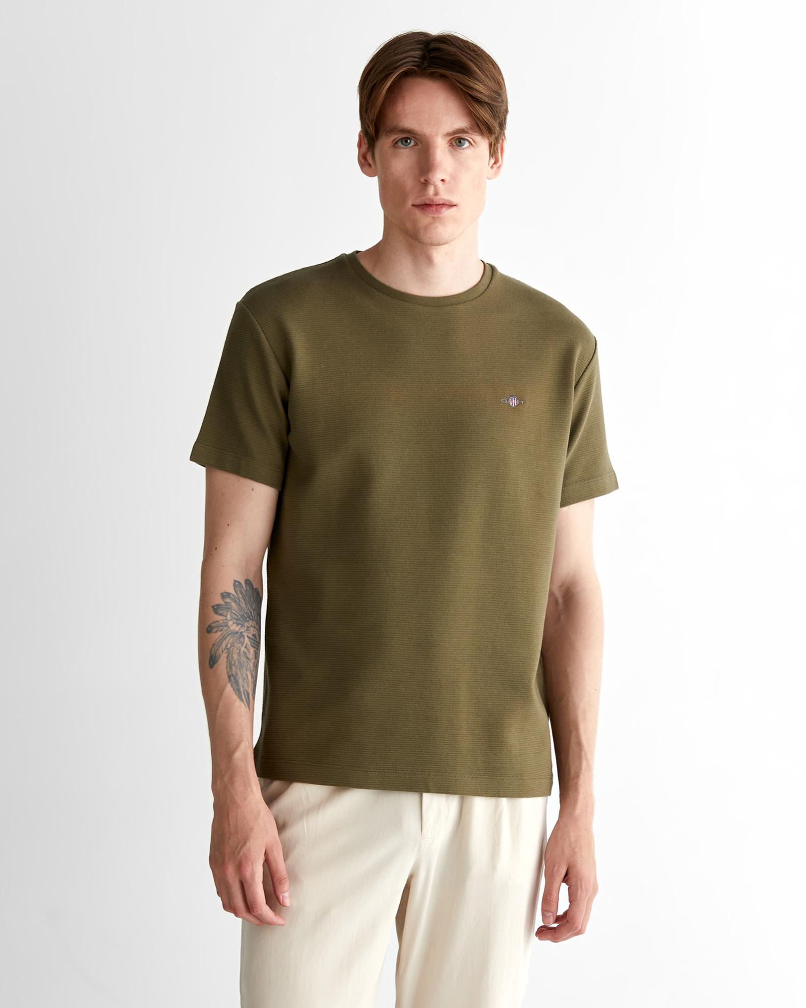 GANT Erkek Yeşil Regular Fit Bisiklet Yaka T-Shirt