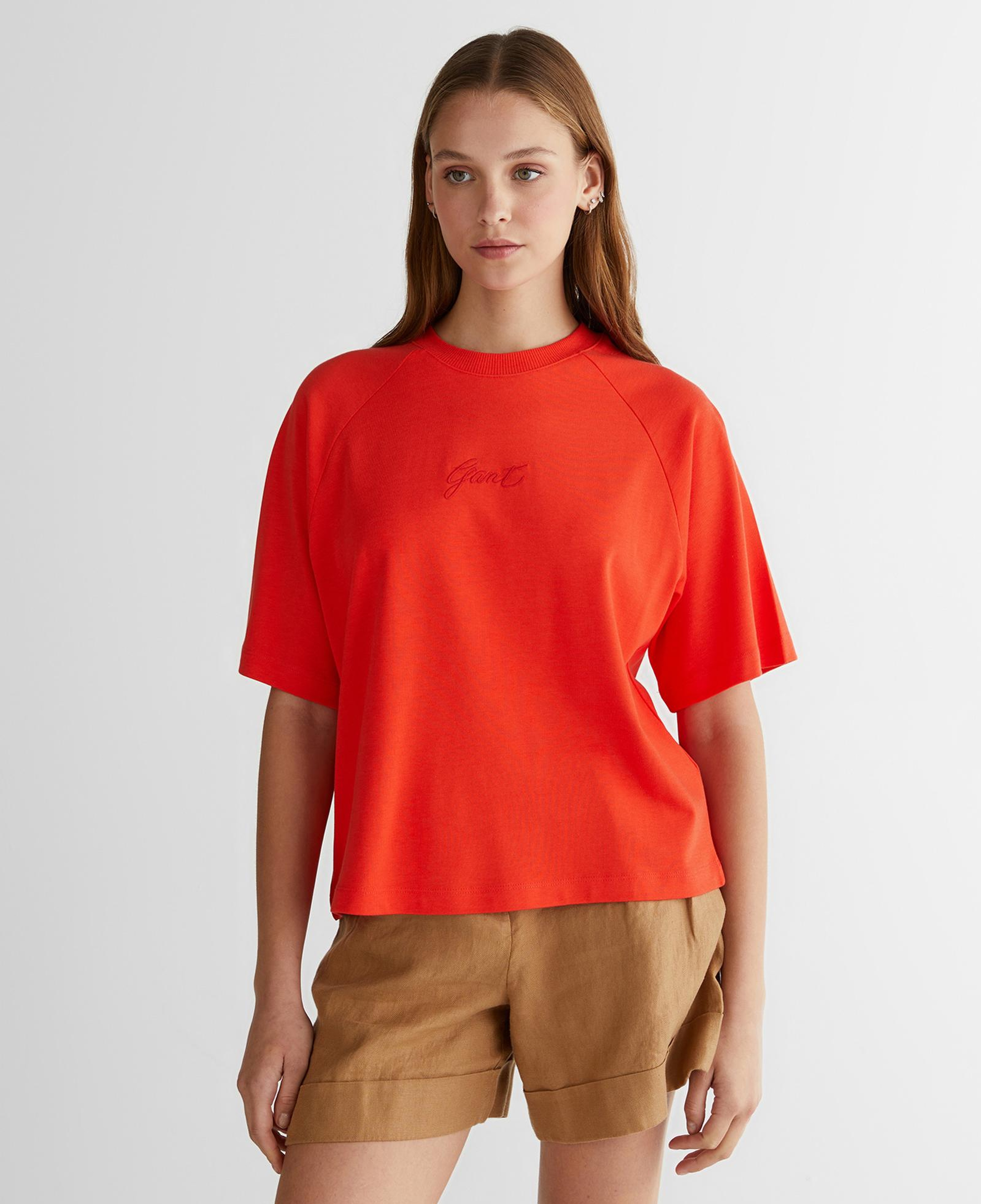 GANT Kadın Kırmızı Bisiklet Yaka Logolu T-Shirt