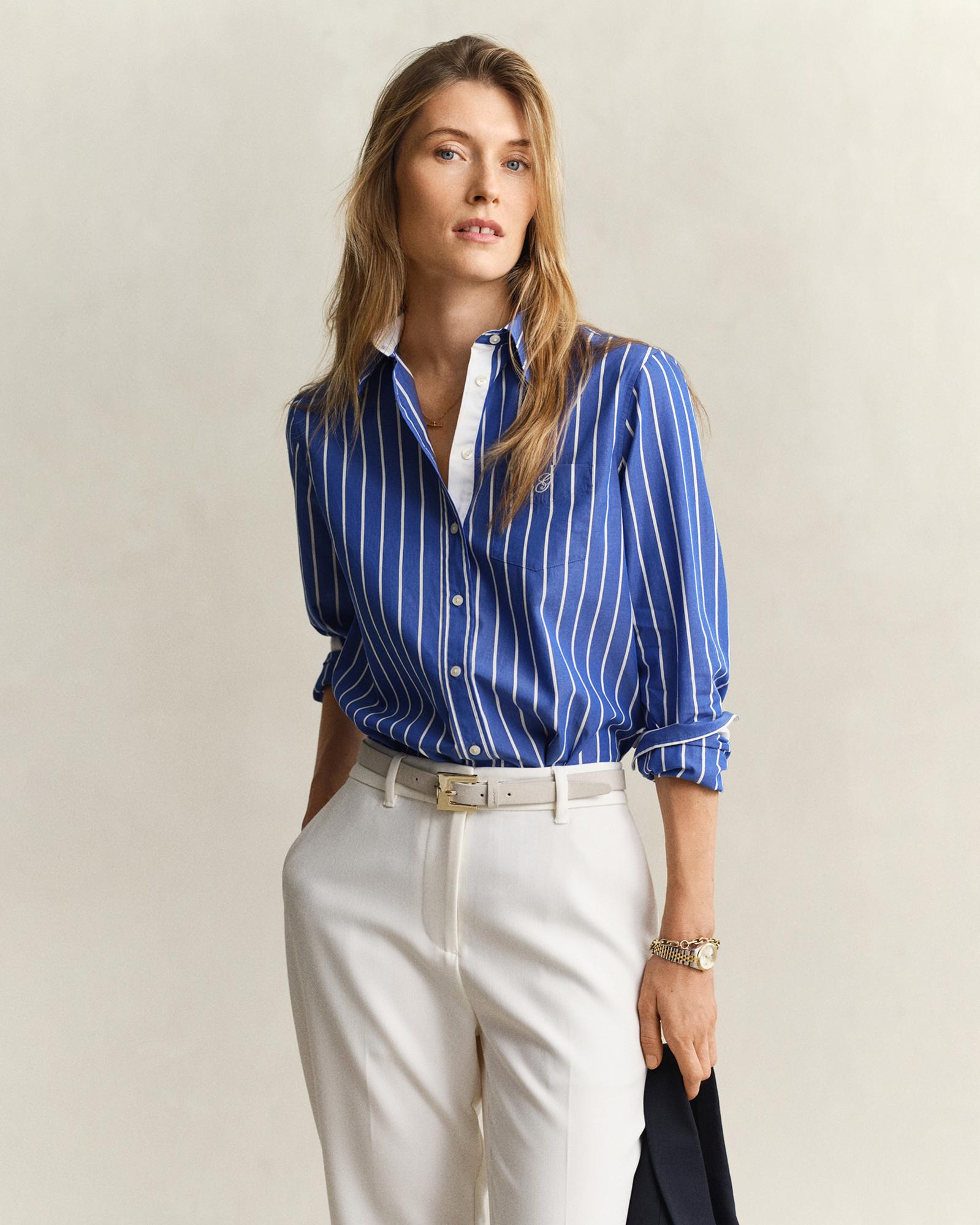 GANT Kadın Mavi Regular Fit Çizgili Gömlek